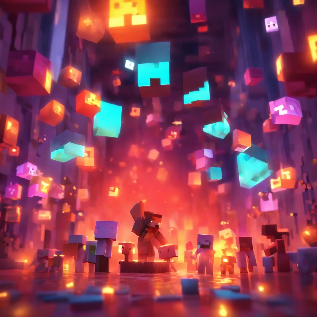（Estilo Pixar),Modelo de quarto pequeno aconchegante, Modelo de personagem em miniatura, fonte de luzes amarelas e vermelhas da direita para a esquerda, Rum lighting, fonte de luz da direita para a esquerda, (ISO distance vision), (de cima para baixo), Realistic proportions, Post-processing, ((perspectiva ortogonal)), super detalhe, Realistic, super realistic, photoreal render, Cor irridescent, Glitters, Minecraft: Deuses Magicos