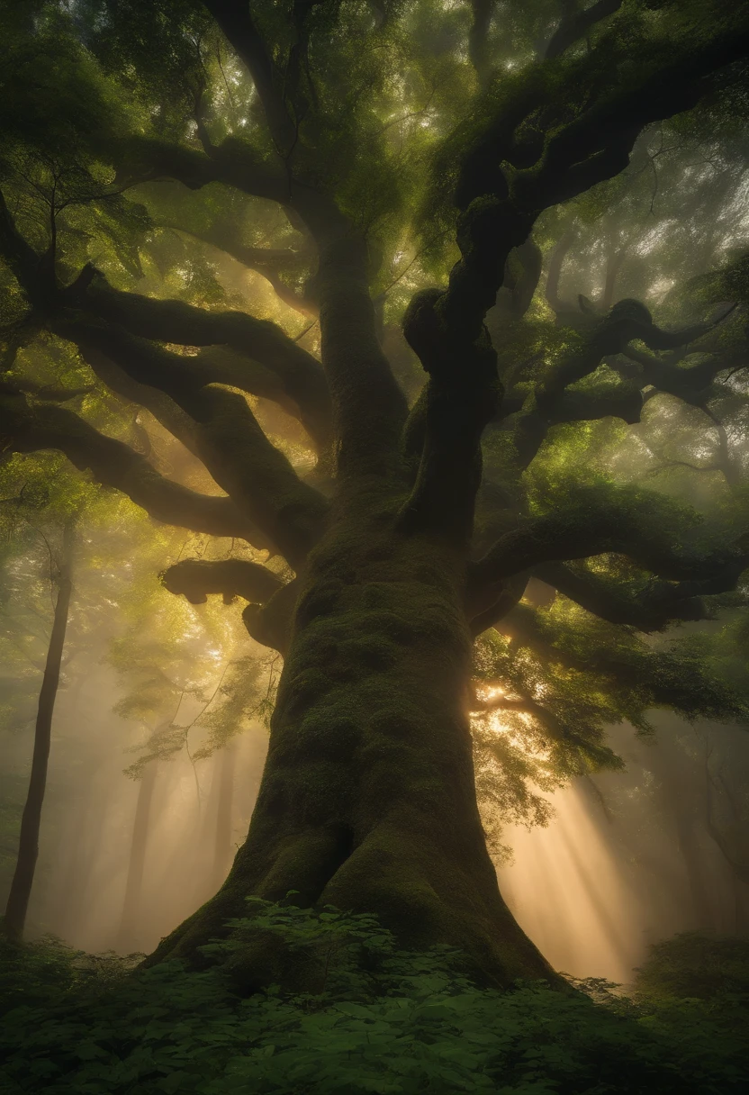 In the heart of the forest there was an indigenous tribe that had harmony with nature, Gloomy lighting at dusk 8K