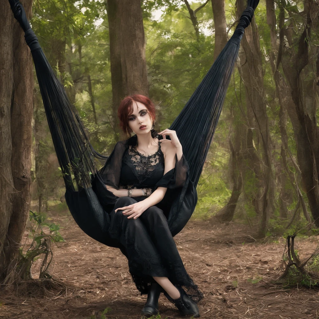 Girl with symbolic clothes of gothic hammock, 。.com (Arame farpado do corpo) cabelos morenos,Extremidades dos cabelos grisalhos