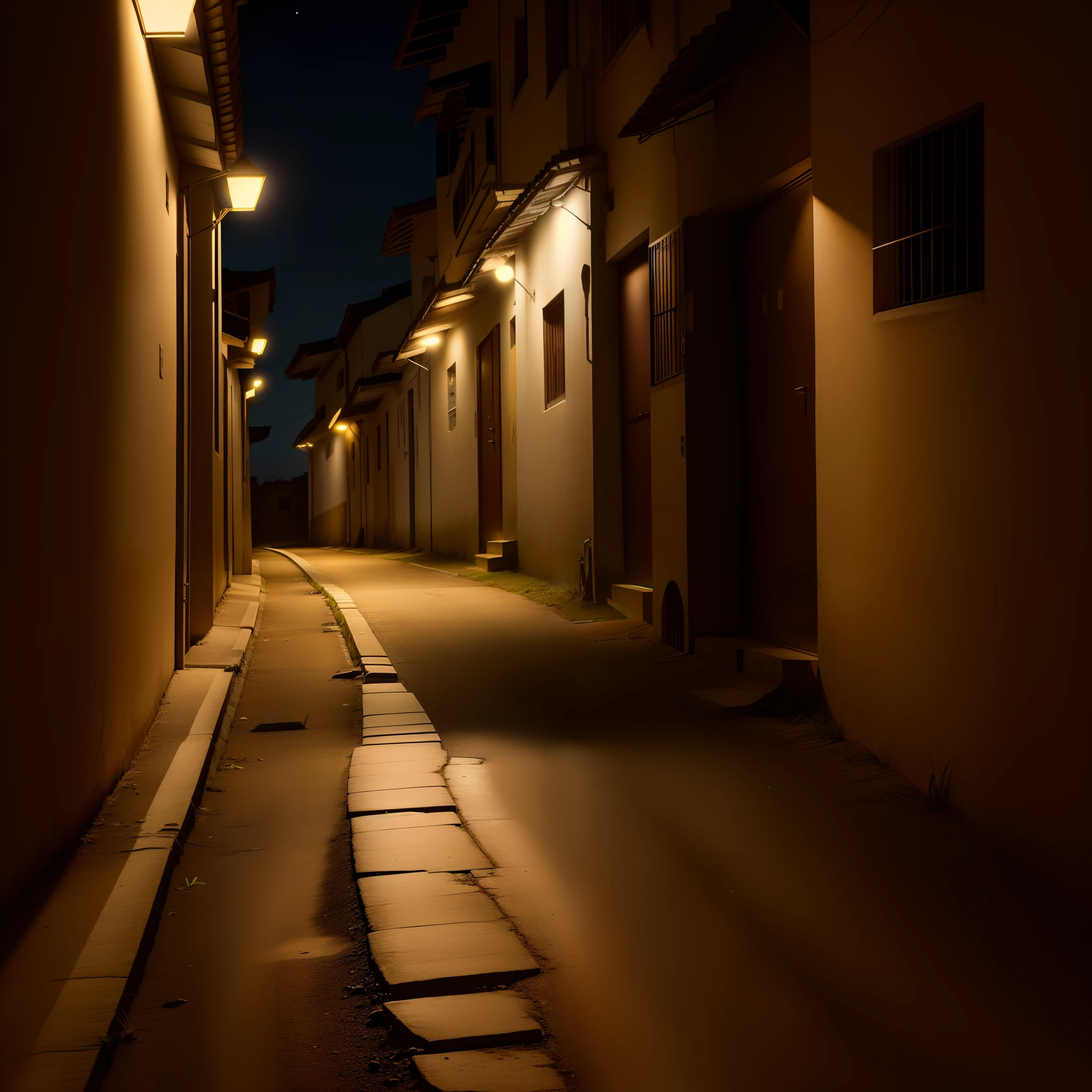 Uma sombra em uma colina em uma noite chuvosa, com uma luz sobre ele