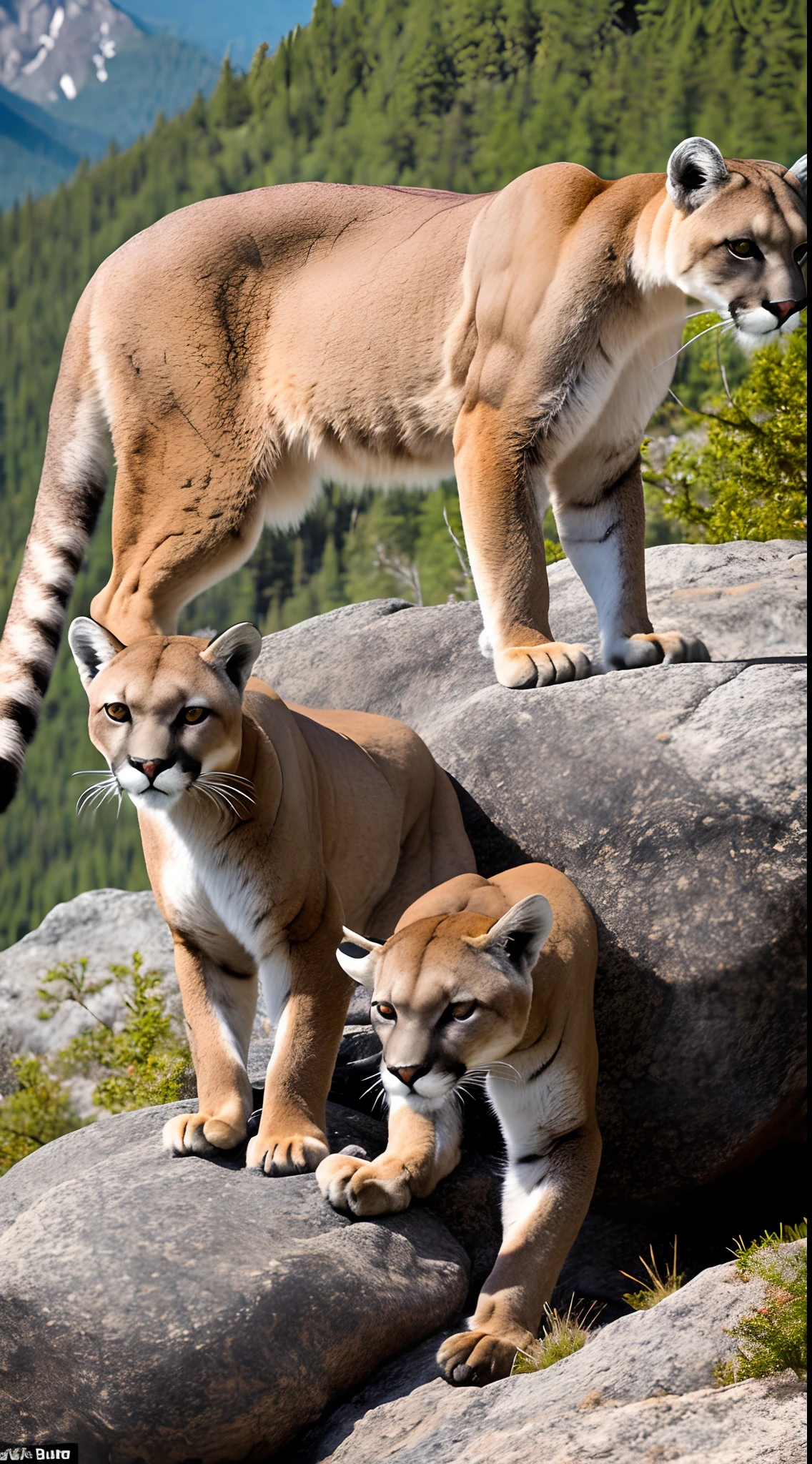 The Mystery of Connection"**
- An image that emphasizes the interaction between the Mountain Lion and the mountains, showing its powerful paws firmly planted on the rock, revealing the symbiosis between the predator and its habitat.