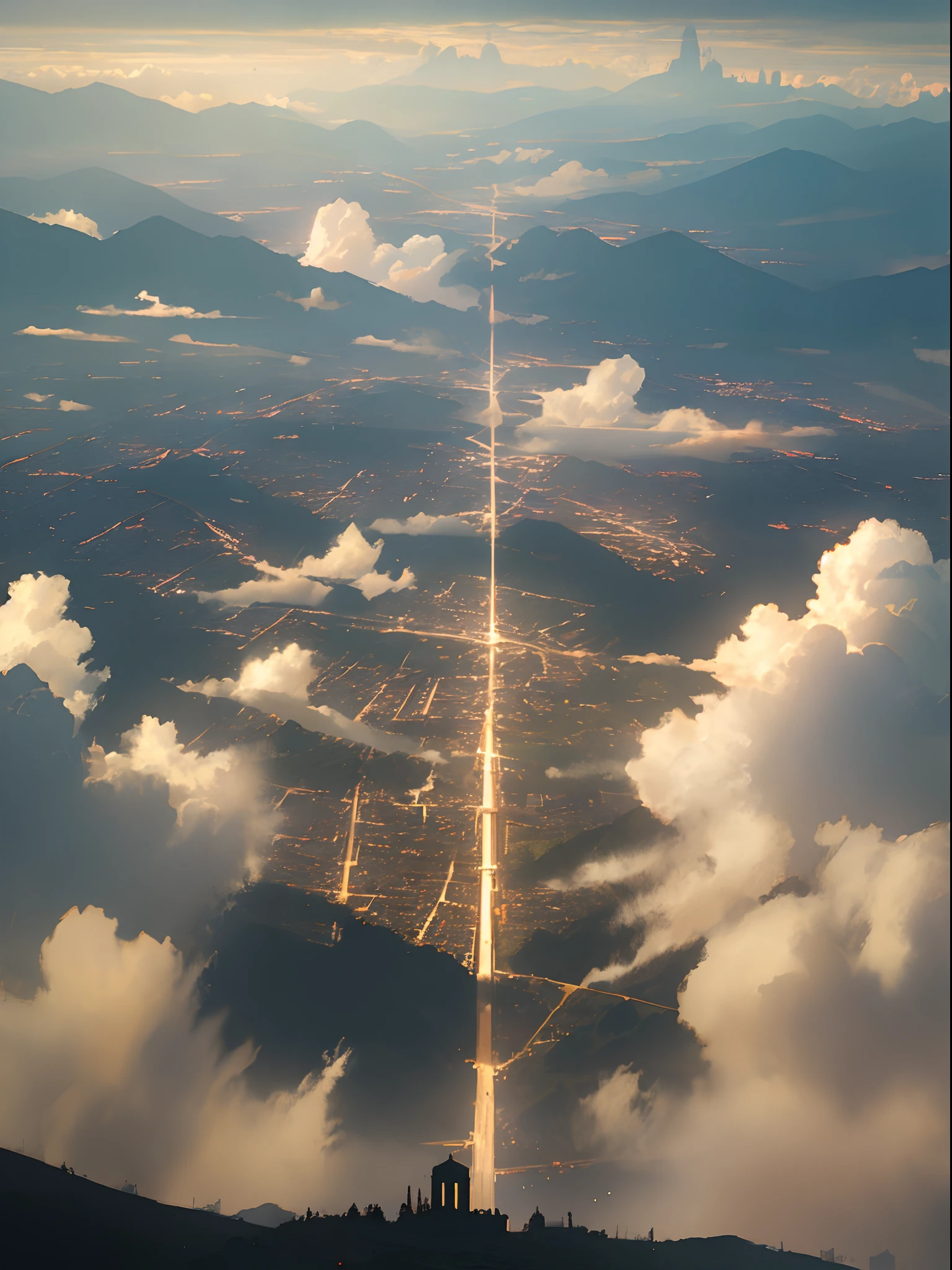 (masterpiece, best quality:1.2), (masterpiece, best quality:1.2), landscape, Aerial perspective view, tropical mountains, landscape indigo accent, Mythoiogy, cinematic,detailed, atmospheric,backlit,epic, cinematic, conpect art, matte painting, beautiful scenery, realistic lighting, masterpiece, high quality, beautiful graphics, high detail, ultra detailed, cinematic lighting, HDR, ilustration,