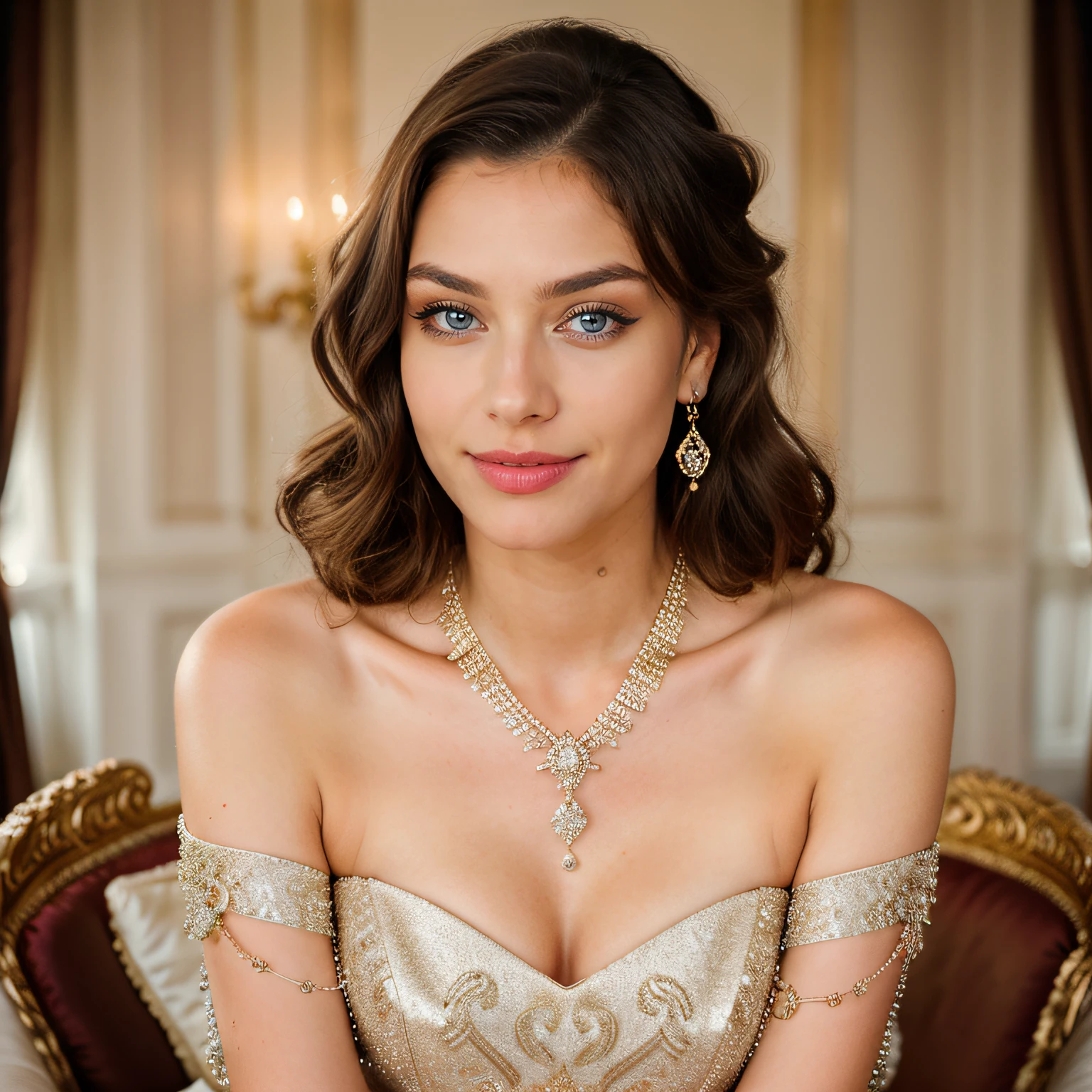 (best quality,highres), rich old money girl, classy elegant style, cute dress, light smile on face, beautiful detailed eyes, beautiful detailed lips, long eyelashes, luxurious background, sparkling jewelry, sophisticated hairstyle, impeccable makeup, glamorous atmosphere, confident posture, extravagant party setting, vibrant colors, soft lighting, vintage touch, grandeur and elegance
