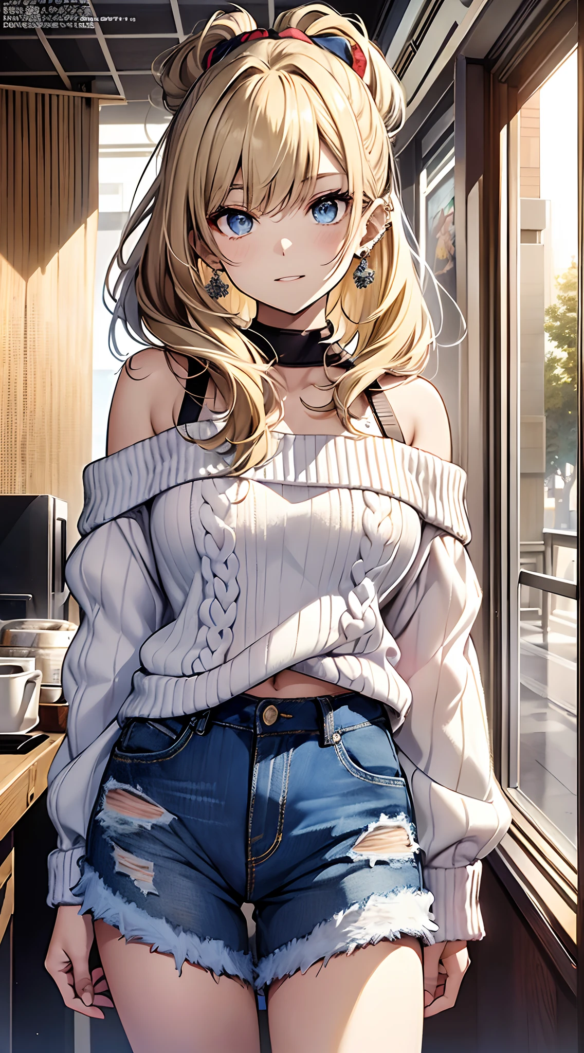 (masterpiece:1.2, best quality), (Very detailed), Gym locker room, 1 Girl, 13-year-old girl, , Long legs, Long hair, Blonde, (White pantielue Sonic the Hedgehog Hoodie)), permanent, Smile, Original Characters, Volumetric Lighting, Best shadow, Shallow depth of field, (best quality, Stunning details:1.25), Colorful paintings