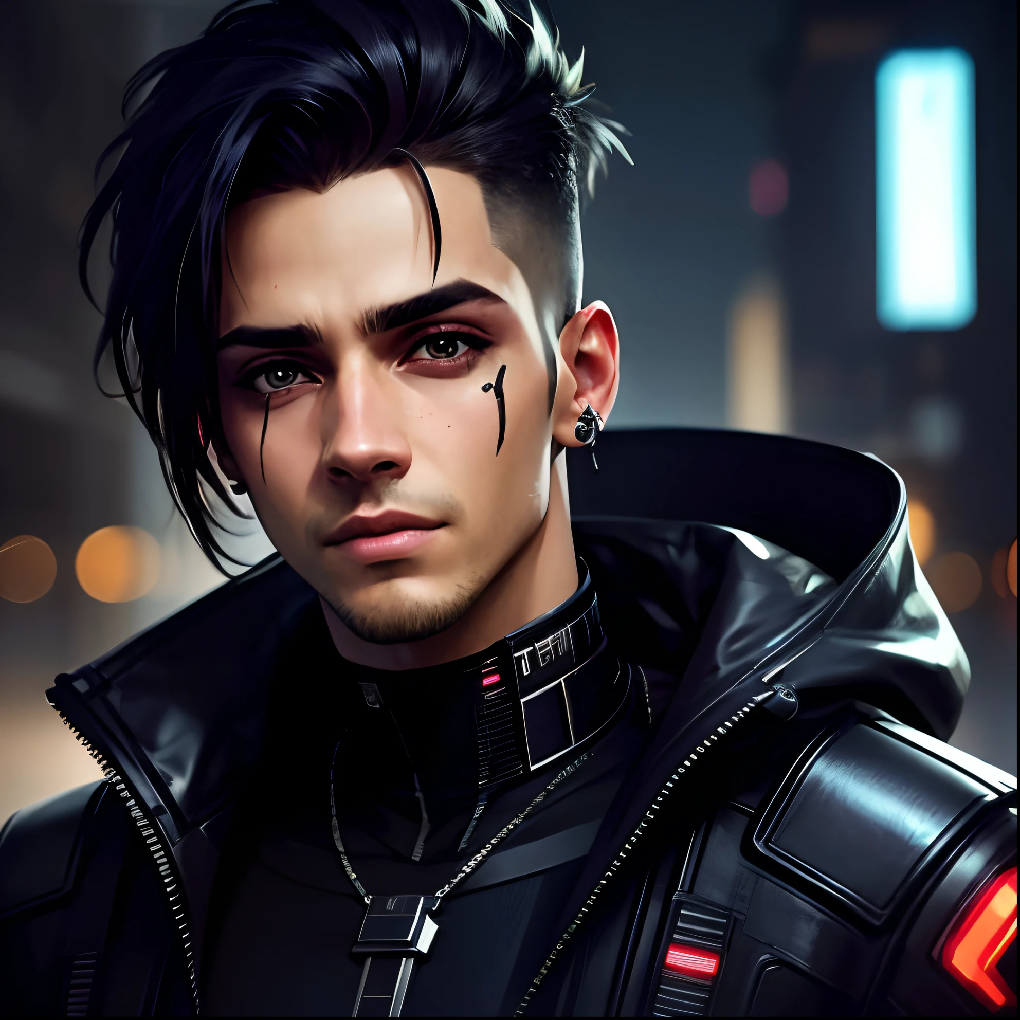 Change background cyberpunk handsome boy, realistic face, 8k, ultra realistic,