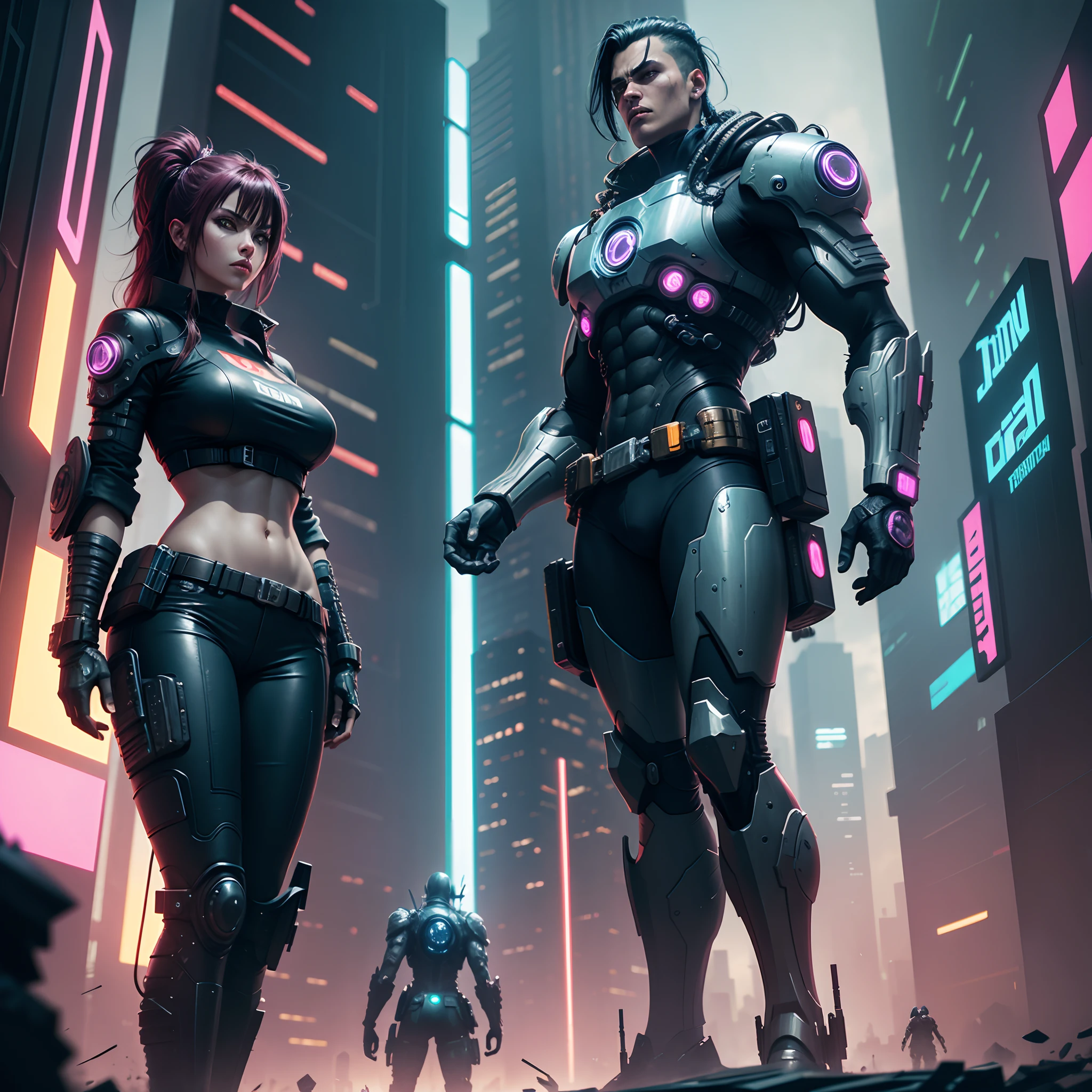 cyberpunk background, titan fight