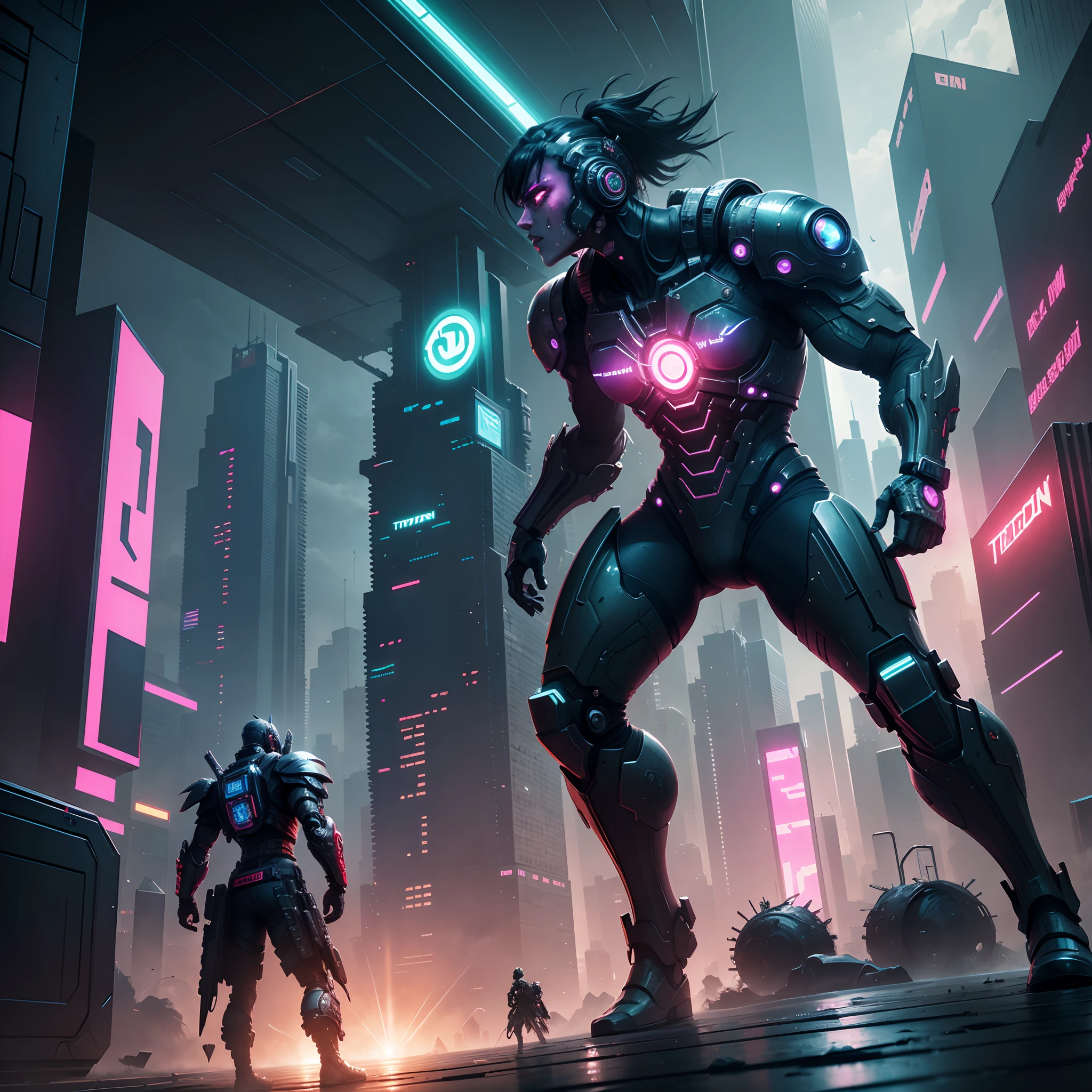 cyberpunk background, titan fight