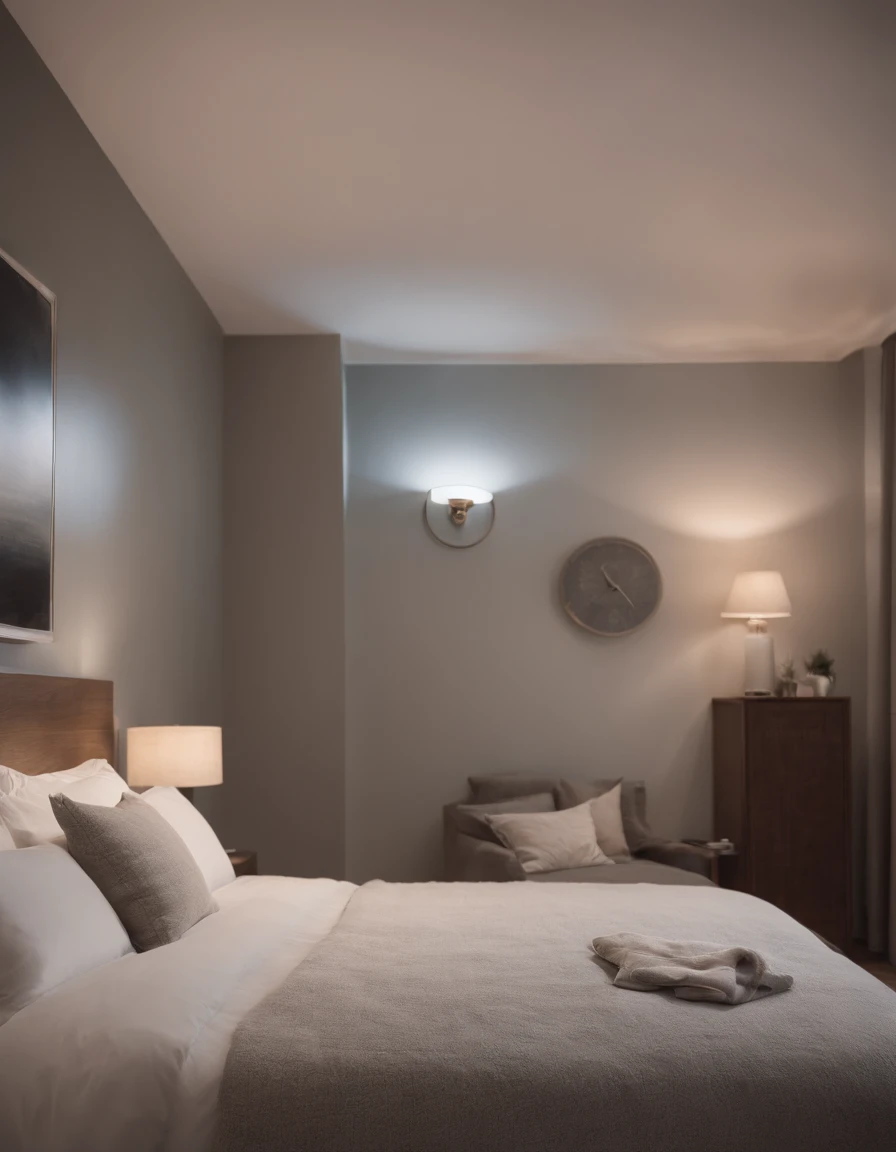 Create a hyper-realistic image of a serene, moonlit bedroom at night, with a person comfortably asleep in a cozy bed. Soft, diffused moonlight should gently illuminate the room, casting subtle shadows that create a tranquil atmosphere, inviting viewers to contemplate their own dreams.