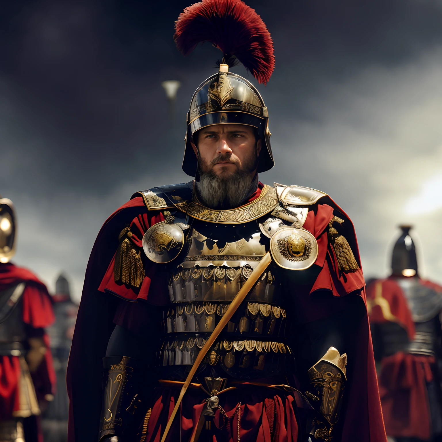 There's a man in a helmet and a red cape., roman centurion, vestido com armadura romana, Imperador Romano, Roman legionary, vestidos com roupas romanas, Soldado antigo, inspirado em Roman Bezpalkiv, an angry muscular army general, Homem de Roma Antiga, gladiador romano, Armadura romana tradicional, maximus jacobs, vestido com armadura espartana, levando espartanos para a batalha