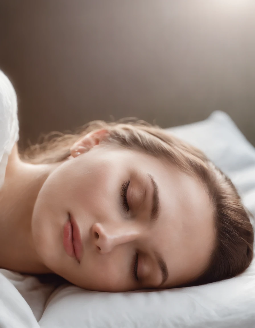 Design a hyper-realistic image of a person in a deep sleep, with their closed eyes exhibiting subtle movements. Surrounding them should be a dreamscape, blending elements of their dreams with the bedroom, blurring the line between reality and the dream world.