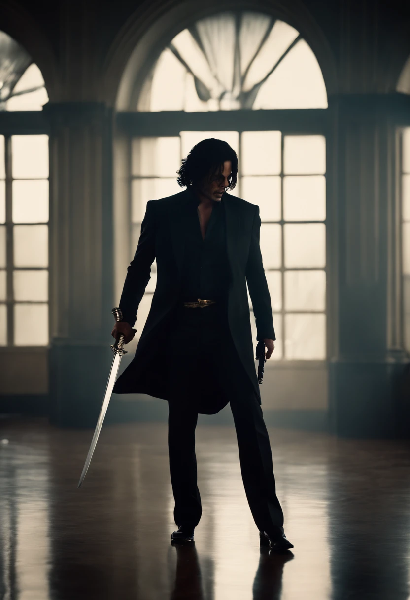 Michael Jackson as John wick holding a katana