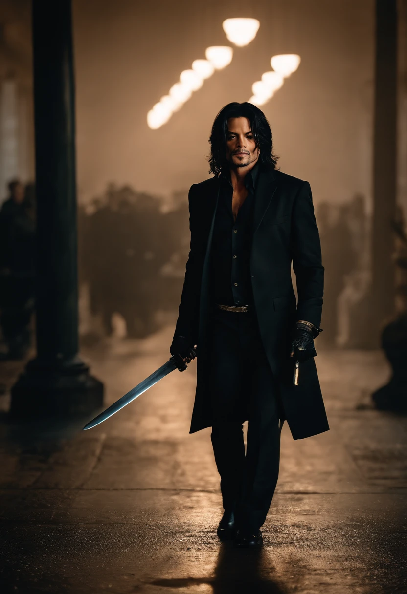 Michael Jackson as John wick holding a katana