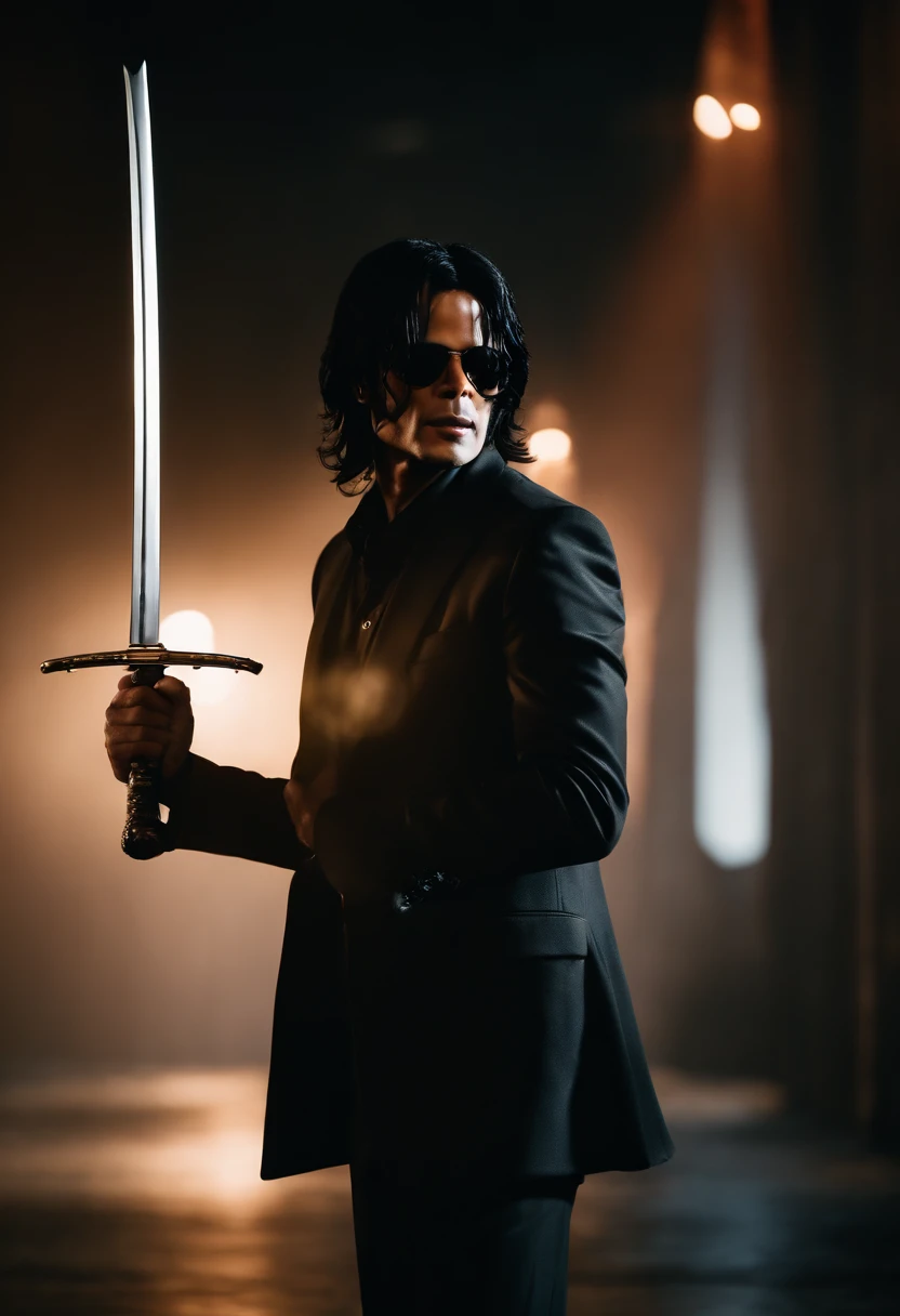 Michael Jackson as John wick holding a katana