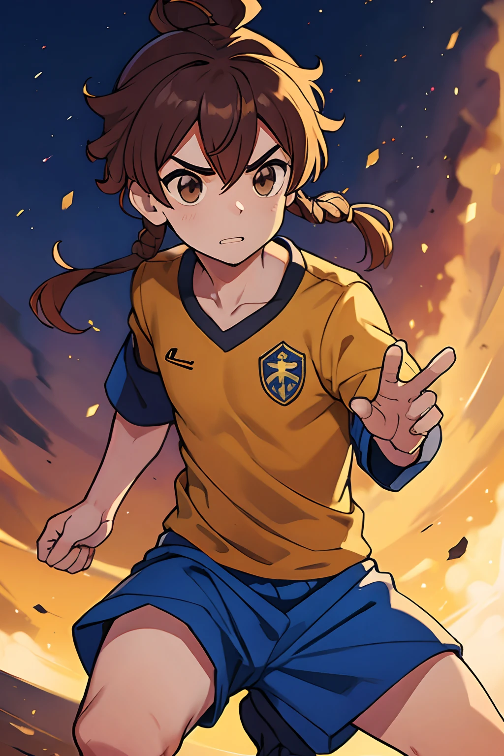 homem, cabelo marrom amarrado,inuzuma eleven, uniform soccer