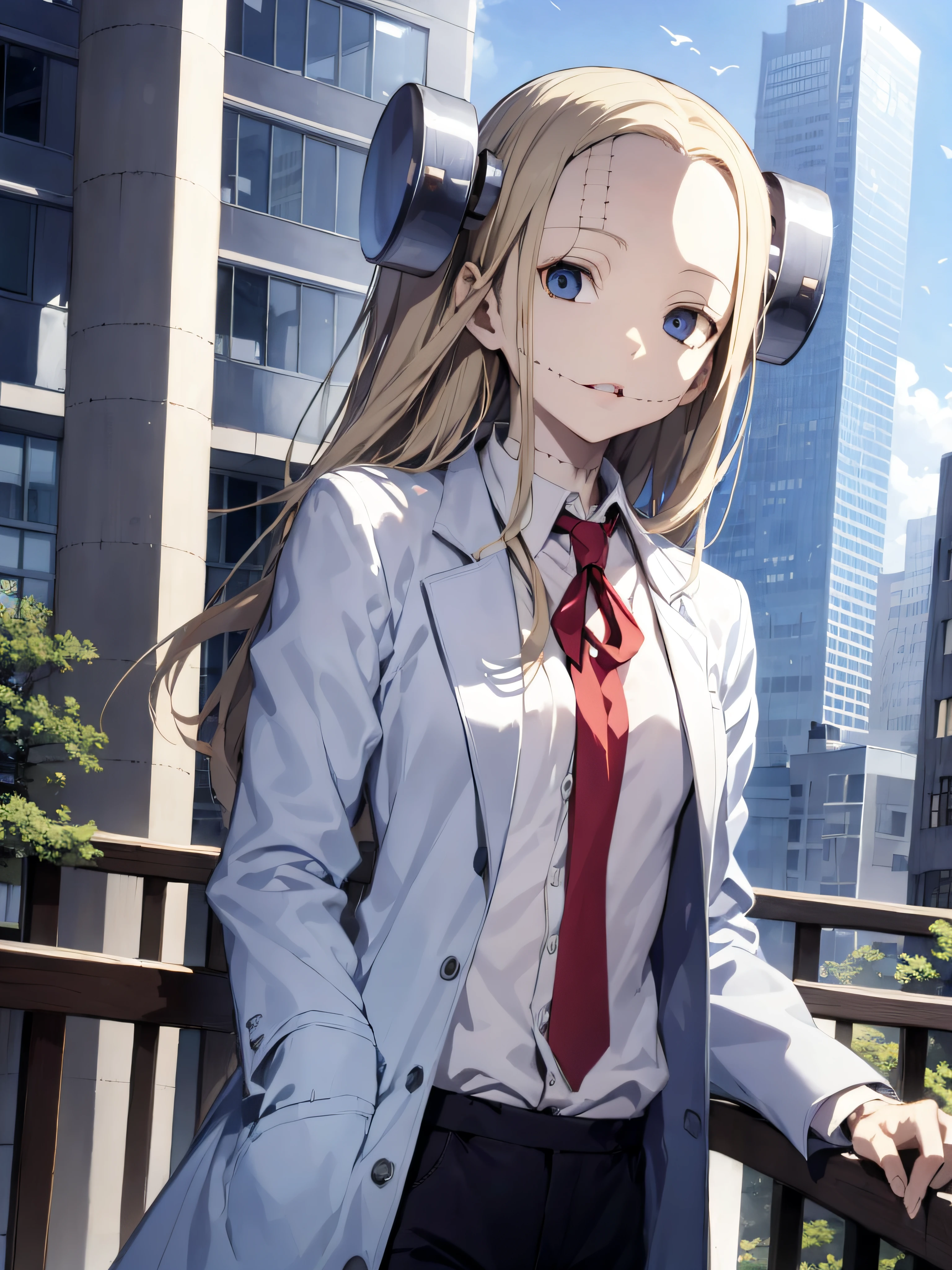 madaraki_fran, modern_city, lab_coat,