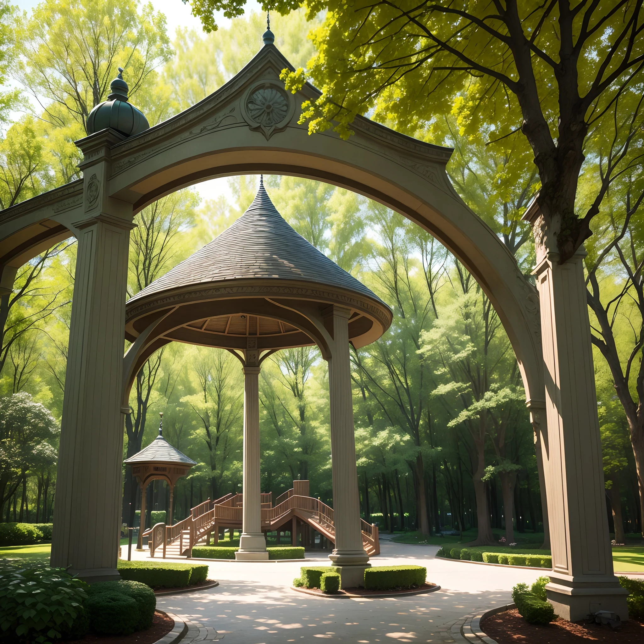 This medium-sized park has a fairytale-like look to it. It boasts many trees, a gazebo, and a playground.