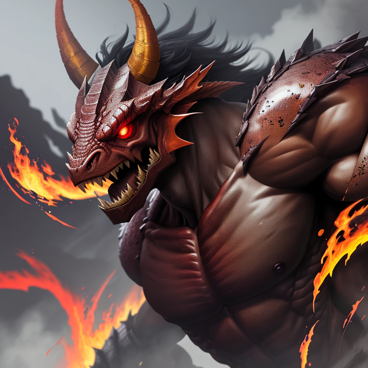 Tenryu Dourado,Rough red eyes,Close-up release of fire blood from the nose,Chest scales,alta qualidade,8k,muitos detalhes,Alface de fogo,Infelizmente,4 pernas,Garras manchadas,Ouro,Perigos,fires,dentes pontiagudos,big dragon,imensidade,Threatening,imponente