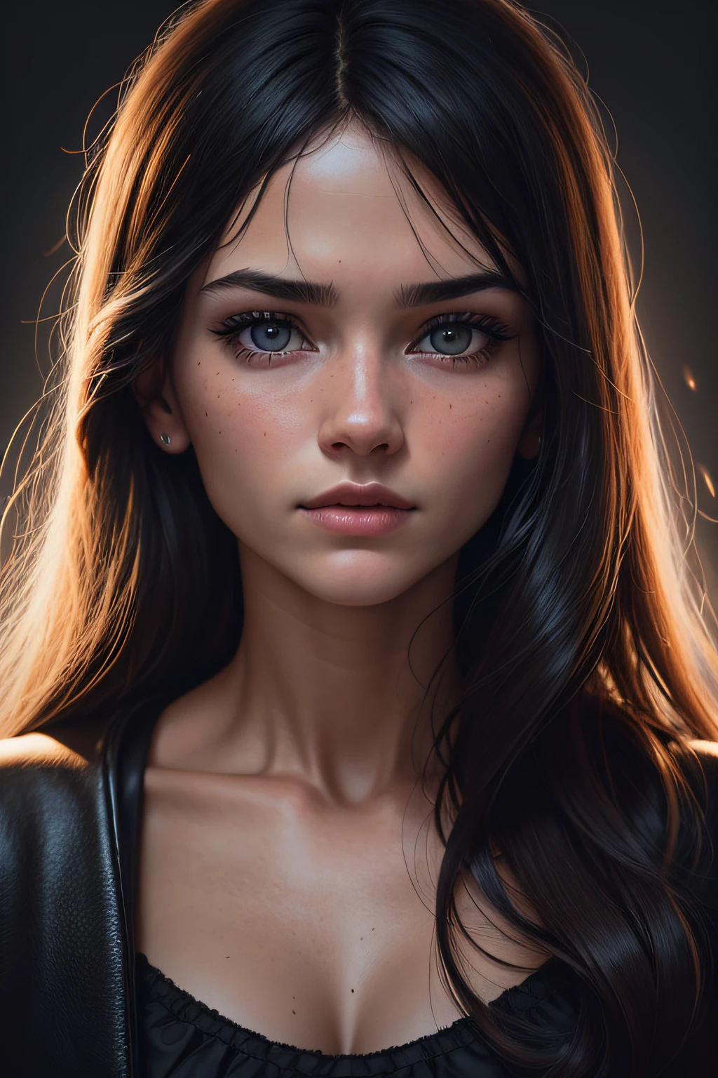(close-up, editorial photograph of a 21 year old woman), (highly detailed face:1.4) (smile:0.7) (background inside dark, moody, private study:1.3) POV, by lee jeffries, nikon d850, film stock photograph ,4 kodak portra 400 ,camera f1.6 lens ,rich colors ,hyper realistic ,lifelike texture, dramatic lighting , cinestill 800,