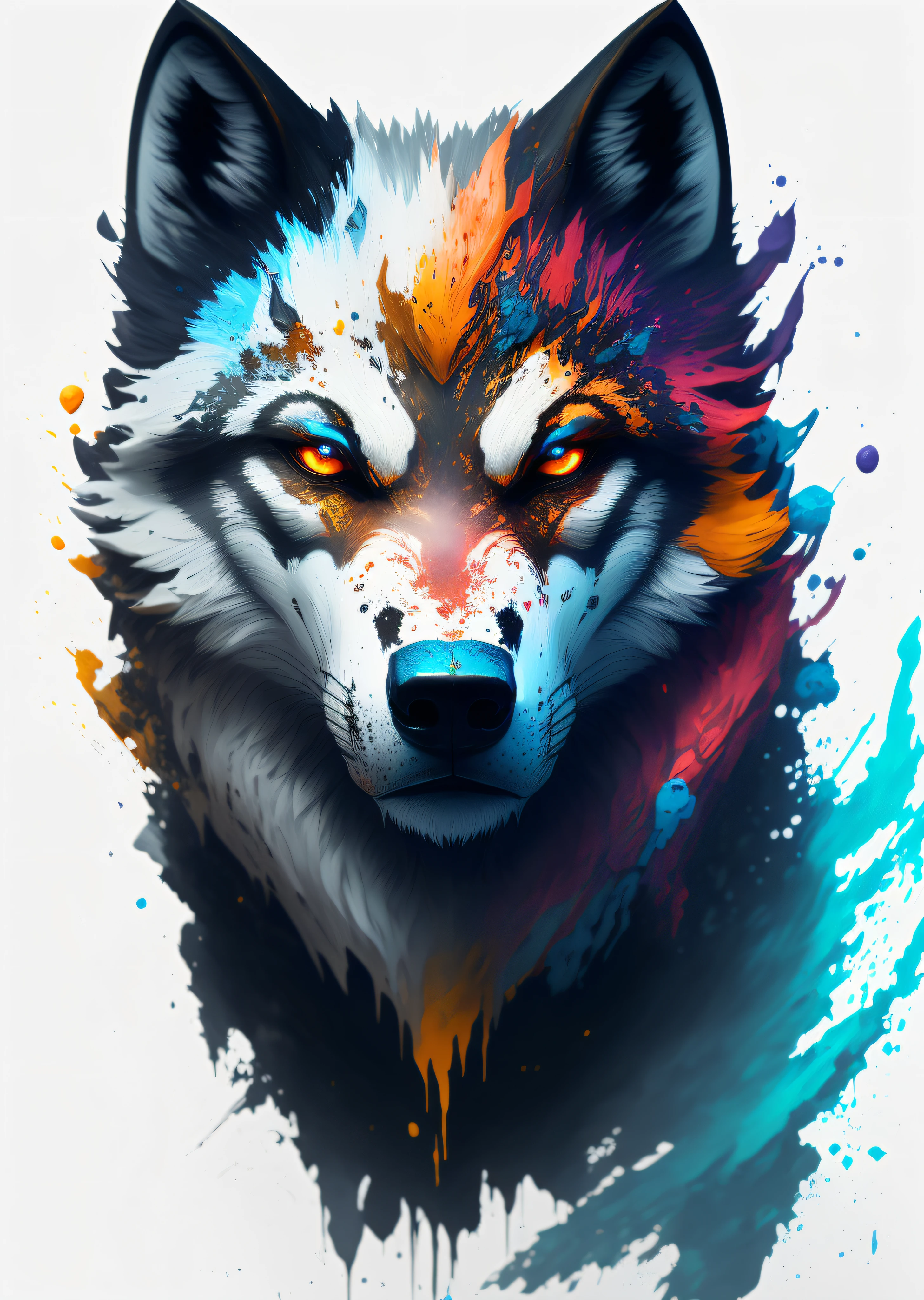 Wolf flame burning background, Abstract beauty, Heavy strokes, paint drips