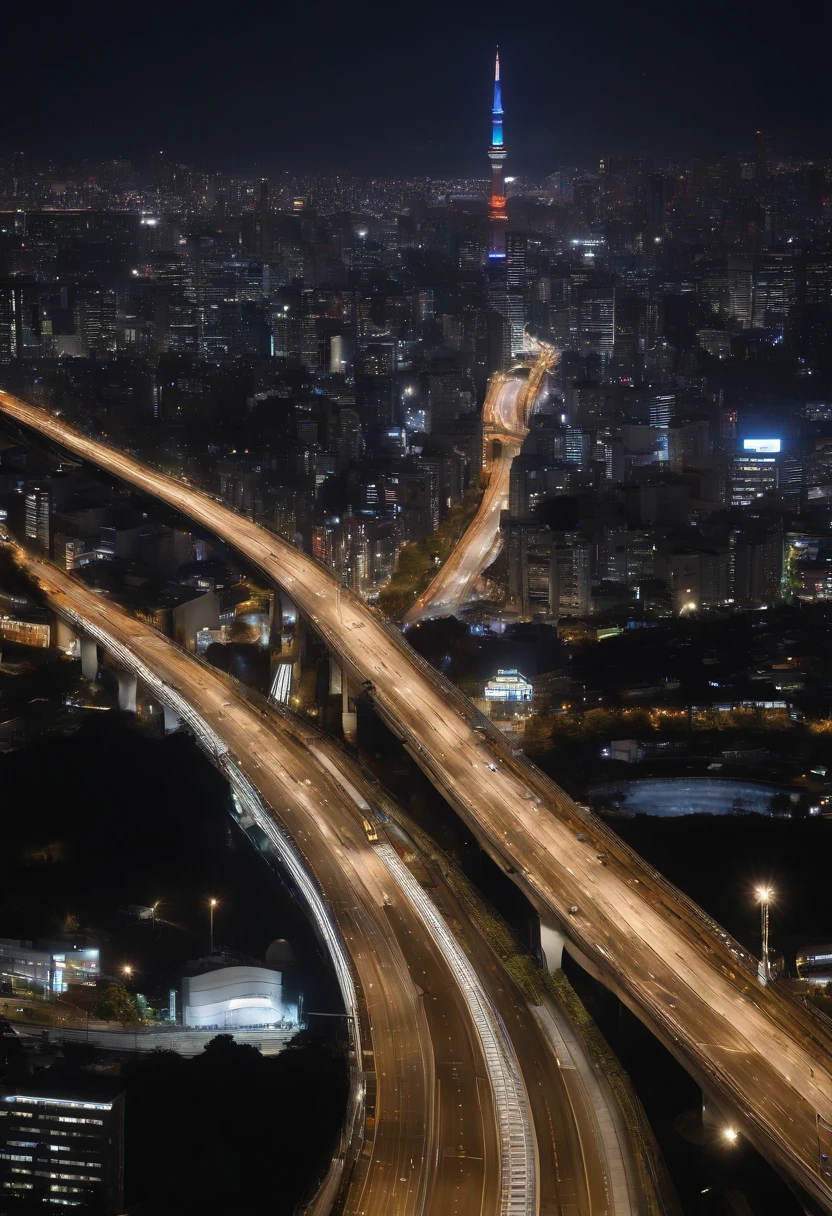 Giant crescent moon、high-level image quality、raw、Standing at Tokyo Skytree、20-year-old woman、nighttime scene、Milky Way Galaxy、Andromeda Nebula、Meteor swarm、(((Saturn is visible)))、(((Looking up at the Tokyo skyline)))、Flowing Lines of Light、Metropolitan Expressway Junction、(((Looking up at Hakozaki Junction from below)))、Rainbow Bridge、Planetary approach