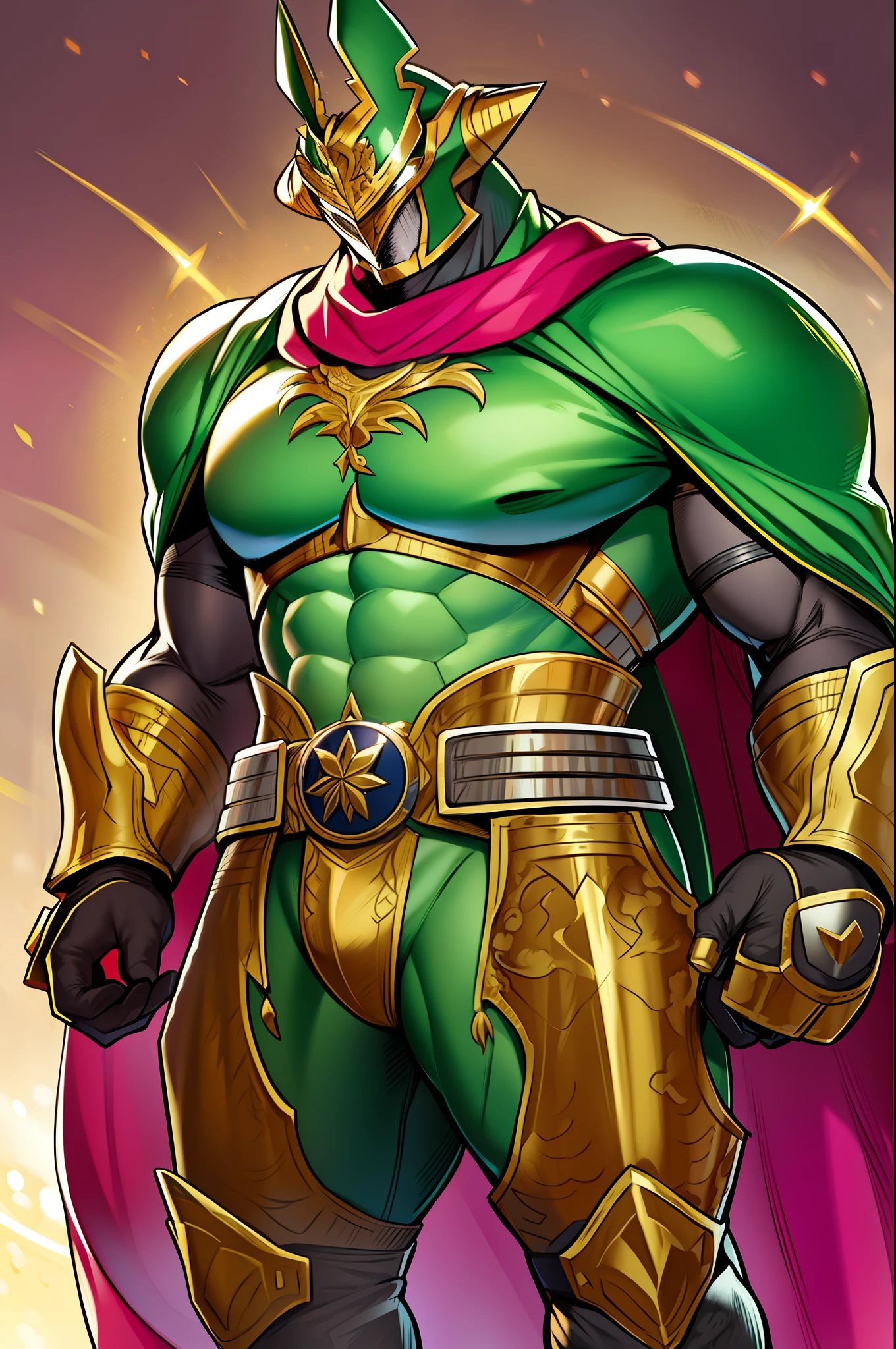 sentai villain, ogre, monster, metal hero, orc, ogre, clothed, armored, anthro, cape, standing, solo focus
