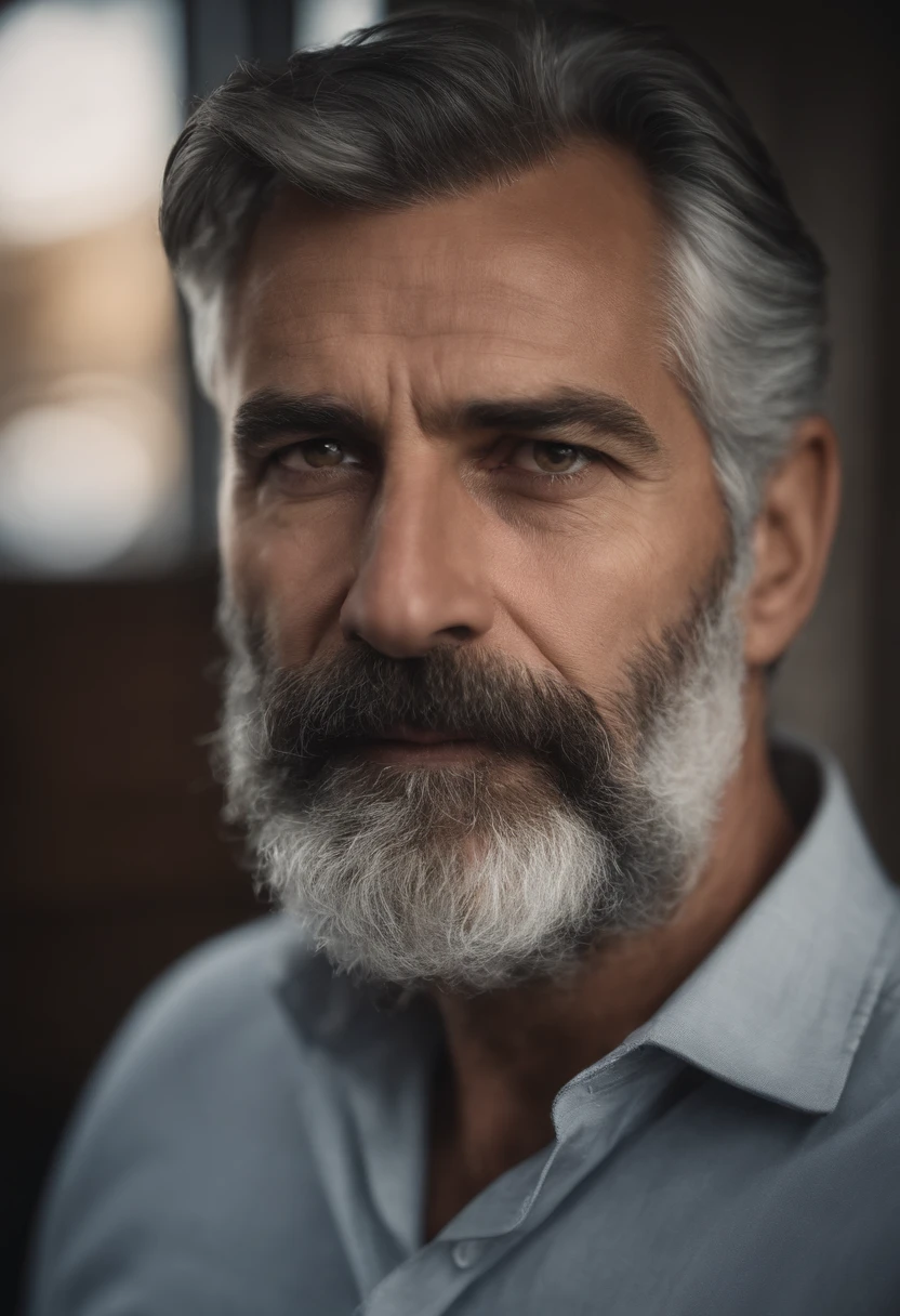 portrait of a father, middle aged, beard, gray hair.