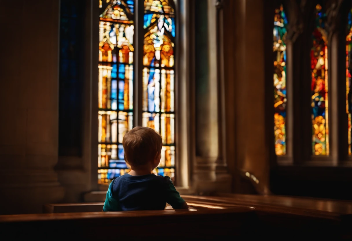 A child looking at a church through a window