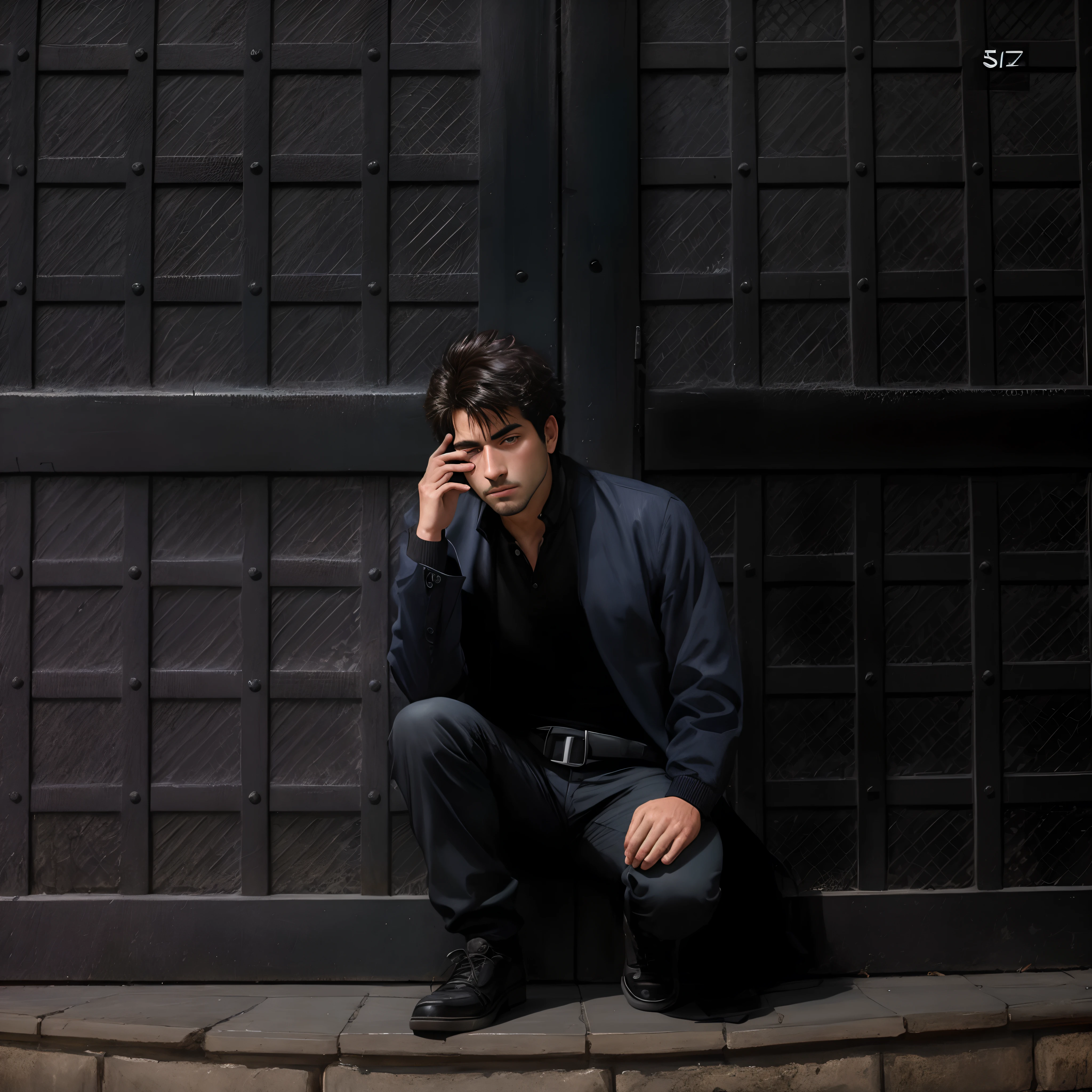 Arafed Man sitting on a step talking on a cell phone, Estar absorto, Absorto en pensamientos, promo still, Pose reflexiva, pensativo, Promocional, atento, Pensando, pensador, pensativo solitario, Pose de pensamiento, photo from a promotional session, photo session, foto de perfil 1024px, Maxim Sukharev, inspirado por Lu Zhi