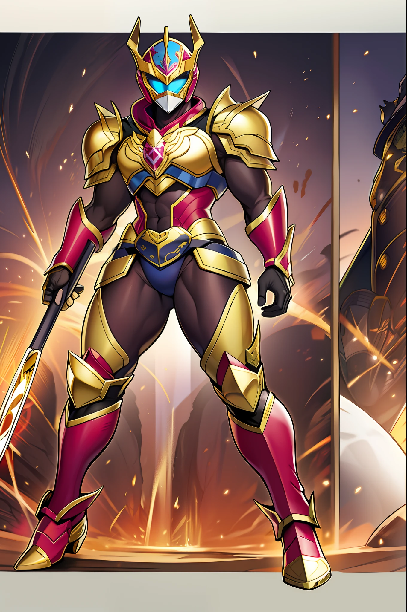 sentai knight, metal hero, mask, ultrawoman, full body,tarohero, fantasy