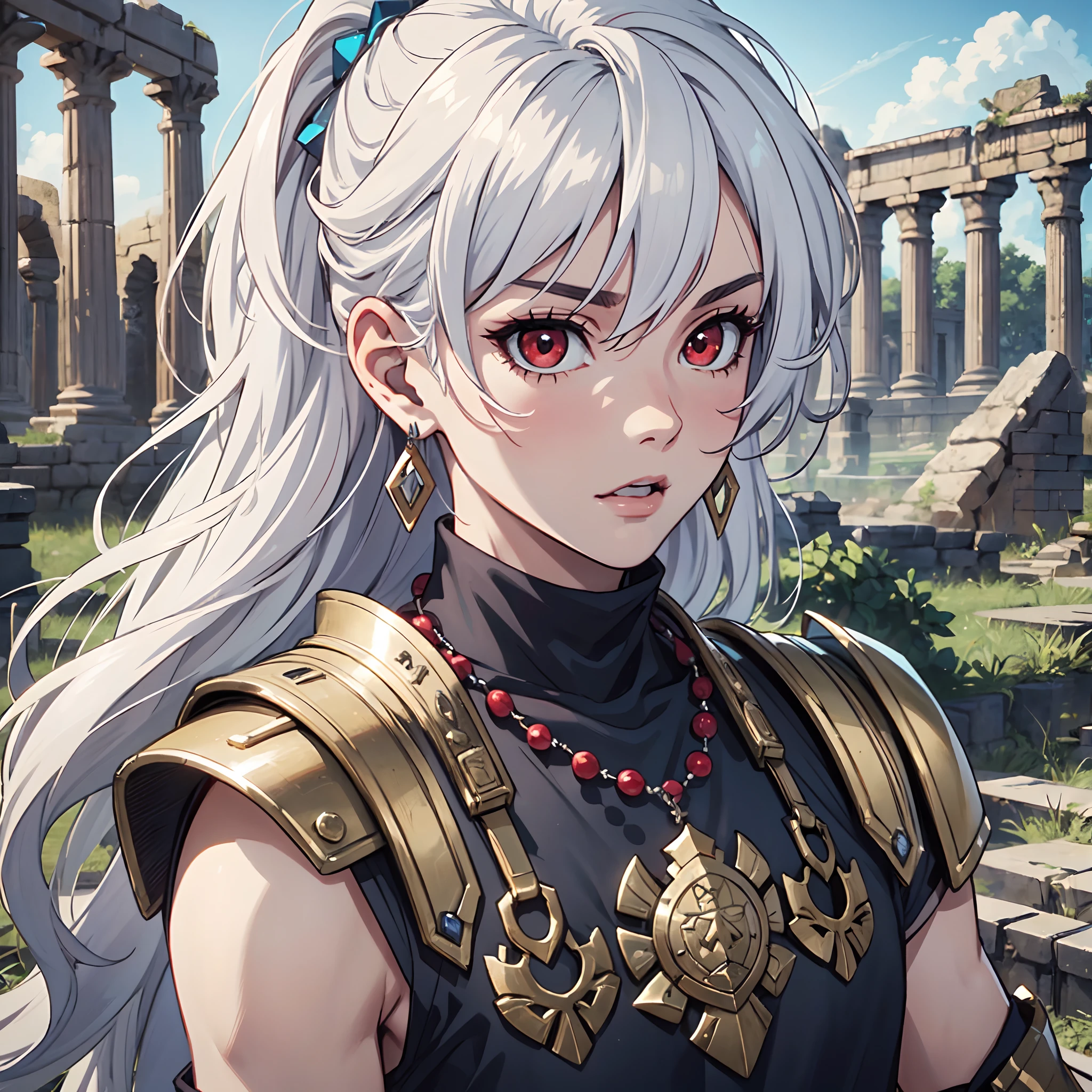 128K Ultra High Definition,
128K Ultra High Quality,
128K Ultra High Resolution,
128K Resolution,
Hyper Detailed,
Hyper Quality,
Hyper Definition,
Perfectly Detailed,
Perfectly Designed,
Masterpiece,
1 Boy,
Anime,
Handsome,
White Hair,
Red Eyes,
Wearing Earrings,
Wearing Necklace,
Armored With Spartan Armor,
Ancient Ruins Background,