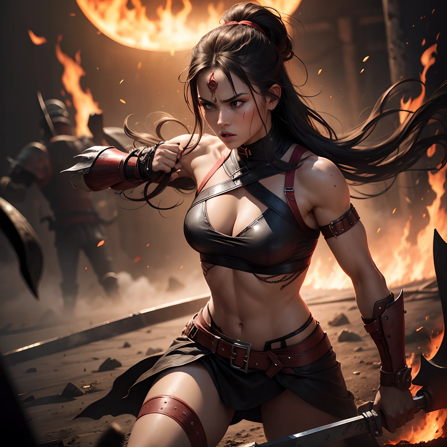 female warrior fighting in hell