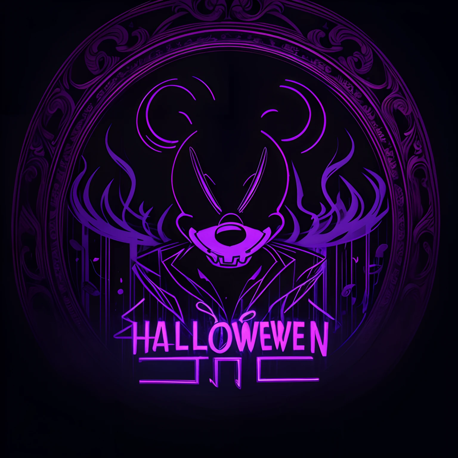 halloween invitation, background only, pattern, horror elements, the purge, neon lights, black, dark, purple, no text, no figure, smoke, mysterious, Mickey Mouse, disney