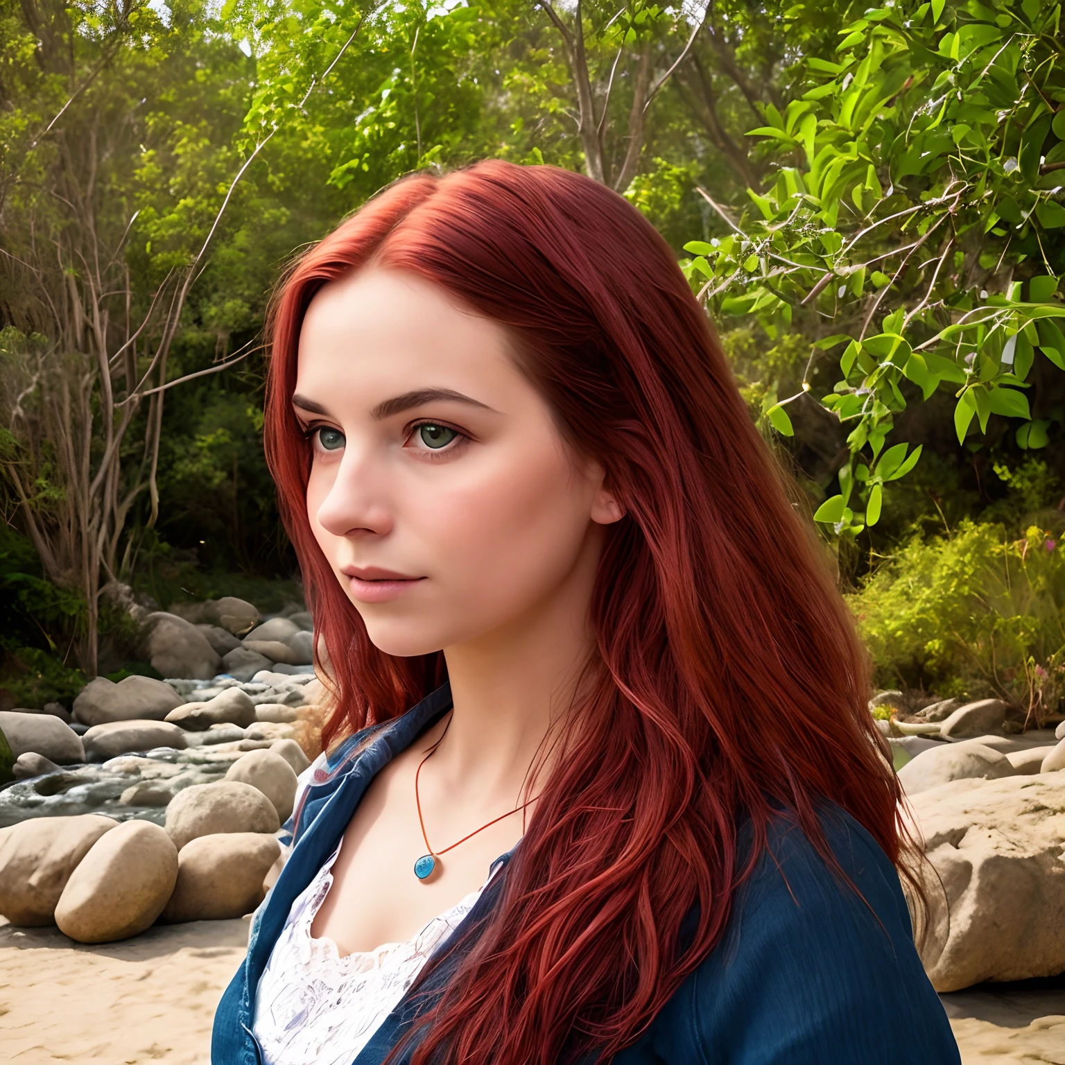 Foto HD, best quality, hiper-realista, cinematic realistic photo, innocent 20yo feminin of a girl is extraordinarily beautiful with intense HARBOR red hair, perto de insetos como borboletas e abelhas. (8k, Epic composition, fotorrealista, foco nítido), fundo elaborado, DSLR, detalhes intrincados, rule of thirds, biologia inset