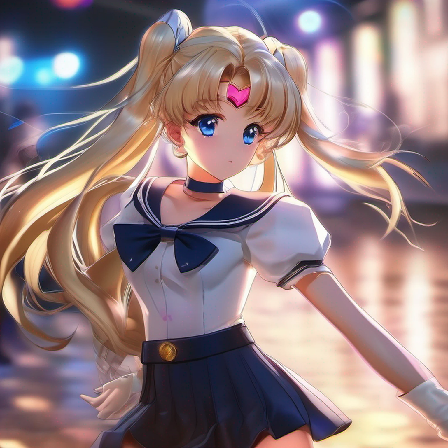 (Extreme detail CG Unity 8K wallpaper, masterpiece, highest quality), (exquisite lighting and shadow, highly dramatic picture, cinematic lens effect), (Sailor Moon: 1.1), charming smile, double tail, blue eyes, blond hair, tight top, white gloves, mini skirt, dynamic pose), the background is the universe (excellent detail, excellent lighting, wide angle), (excellent rendering, enough to stand out in its class), --auto