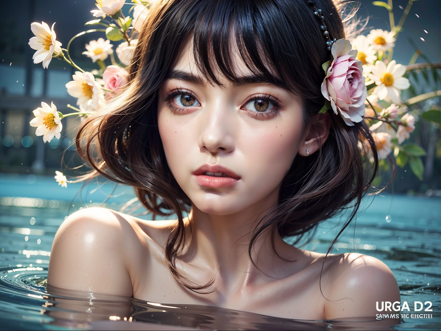girl with flowers in her hair in the water, beautiful digital artwork, a beautiful artwork illustration, beautiful digital illustration, artgerm. illustration, cute digital art, beautiful portrait, artwork in the style of guweiz, ! dream artgerm, gorgeous digital art, beautiful gorgeous digital art, beautiful digital art, beautiful art uhd 4 k