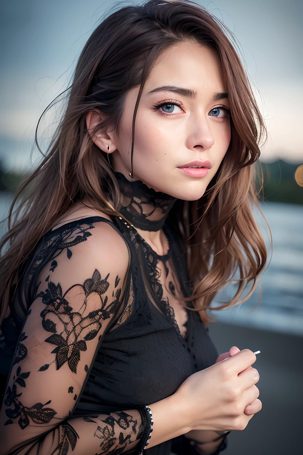 (realistic, photo-realistic:1.37),(8k, RAW photo, best quality, masterpiece:1.2), cute, ultra-detailed,heart-shaped pupils,physically-based rendering, ultra high res, kodakvision color, shot on Arricam LT Camera, bokeh, sharp focus,
looking at viewer,photorealistic,realistic, solo, photorealistic, best quality,extremely detailed face,extremely detailed eyes and face, beautiful detailed eyes,absurdres, incredibly absurdres,haunting smile,Messy hair, floating hair, ,