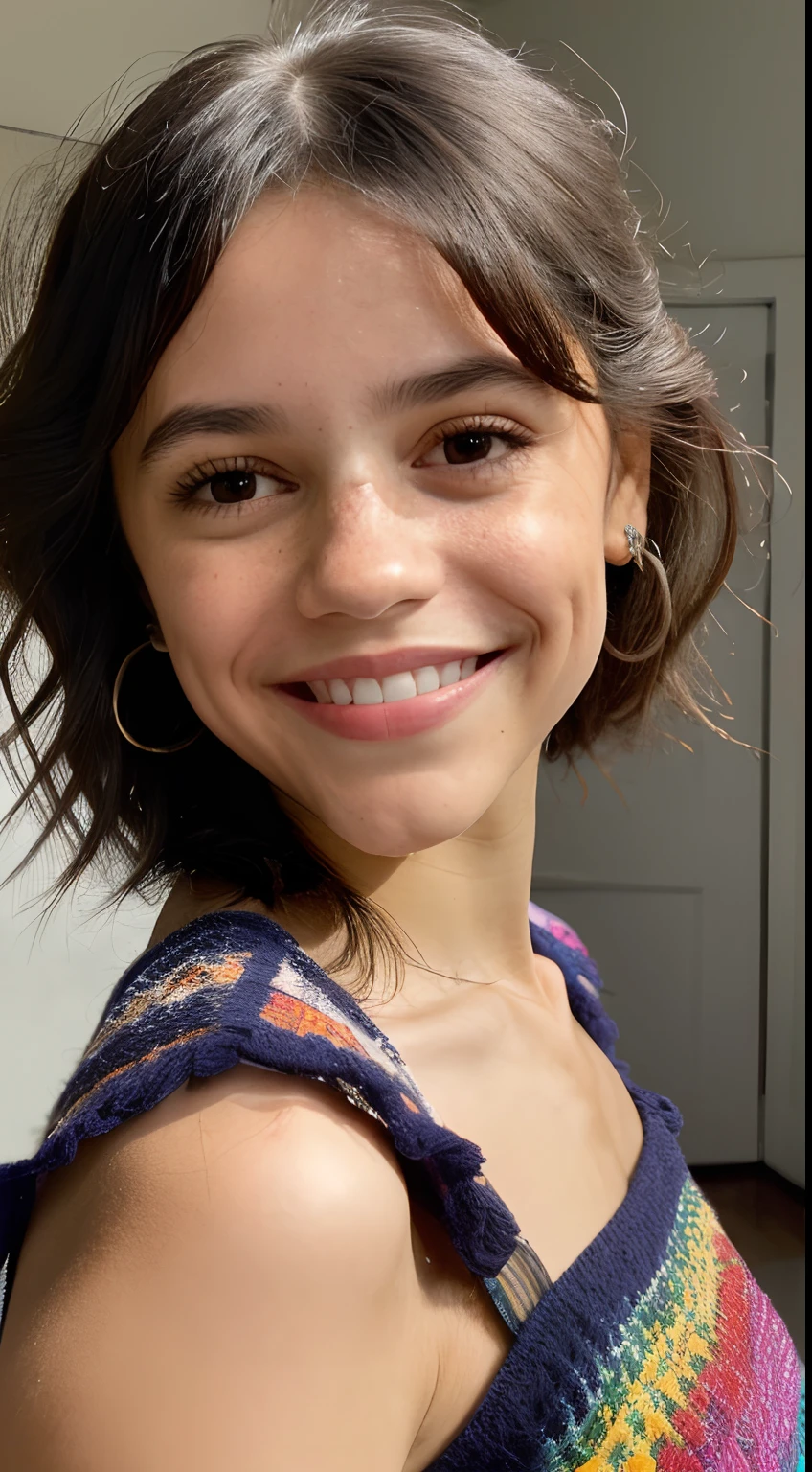 portrait of jortega looking at viewer, smile, colorful (masterpiece, extremely detailed skin, photorealistic)