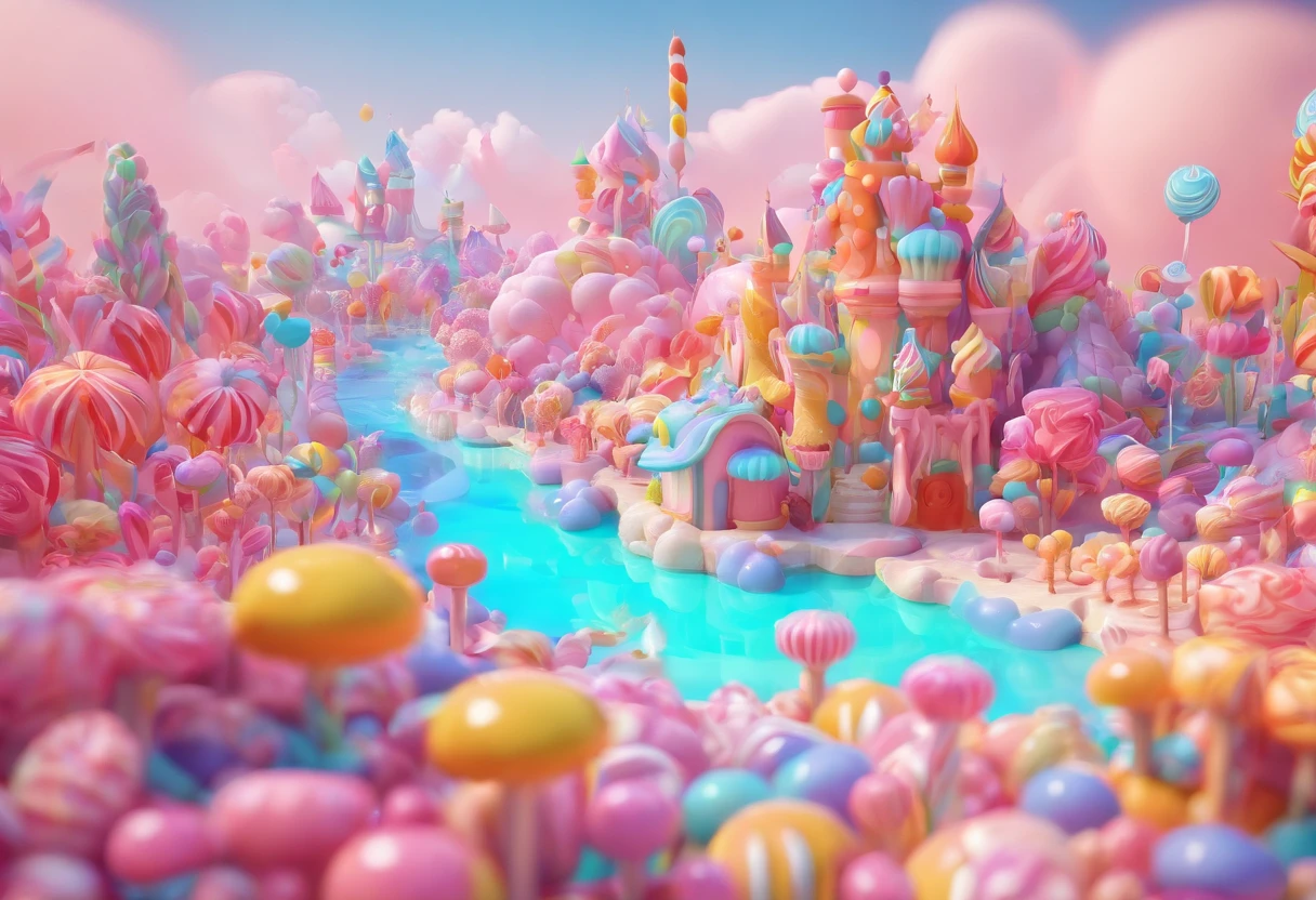Beautiful fantasy sweet world background, Candy Wonderland. Generative AI.,发光