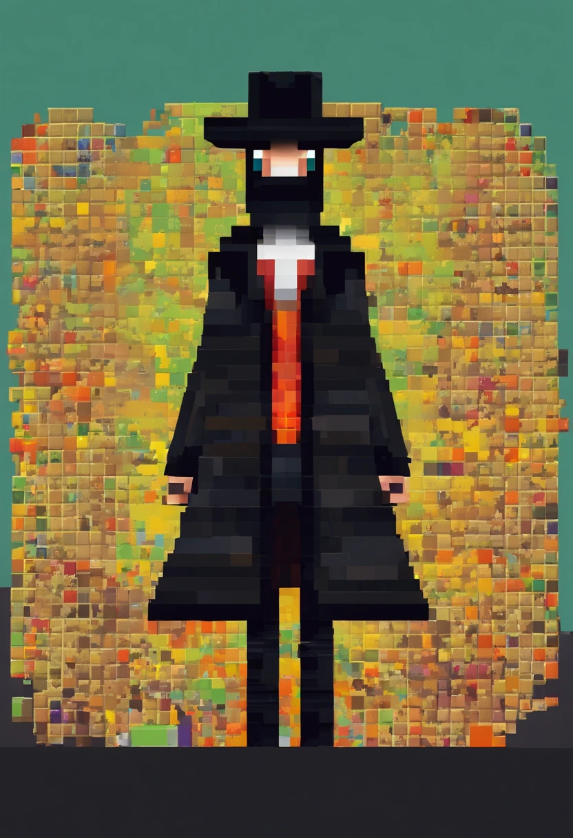 Jack Müntchen, German, 33 years old, Dressed in a black coat, black hat, in the image of a skin from Minecraft