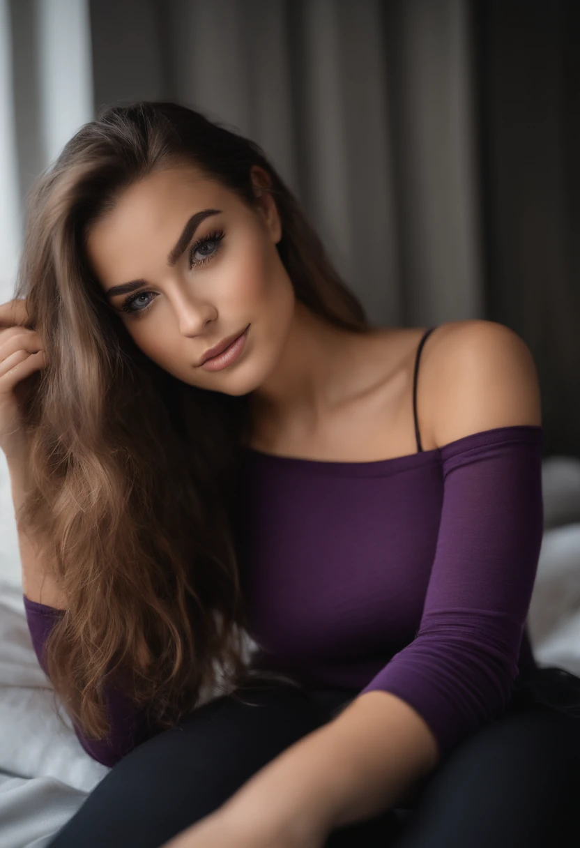 Arafed woman with matching tank top and panties, fille sexy aux yeux bruns, Portrait Sophie Mudd, cheveux bruns et grands yeux, selfie of a young woman, Yeux de chambre, Violet Myers, sans maquillage, maquillage naturel, looking straight at camera, Visage avec Artgram, Maquillage subtil, Superbe demi-corps, dans la chambre, clivage