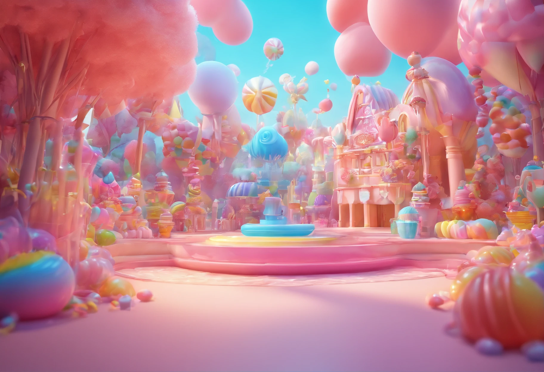Beautiful fantasy sweet world background, Candy Wonderland. Generative AI.,with light glowing