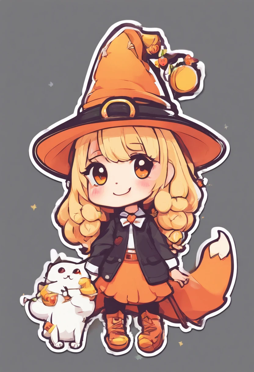 Halloween, Blackcat wear witch hat, sticker design, simple, illustrative, cute,