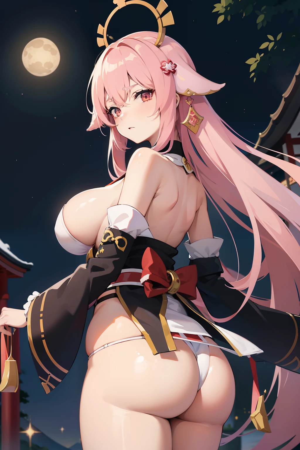 Kitsuné Priestess, Yae Miko, Genshin Impact, pelo rosa, sensual, sexy, orejas de zorro, seductora, big breast, breast, ass, japanese temple,
Monte nevado. Fuji,Bajo el cielo nocturno estrellado,espectacular,Panoramic figures
