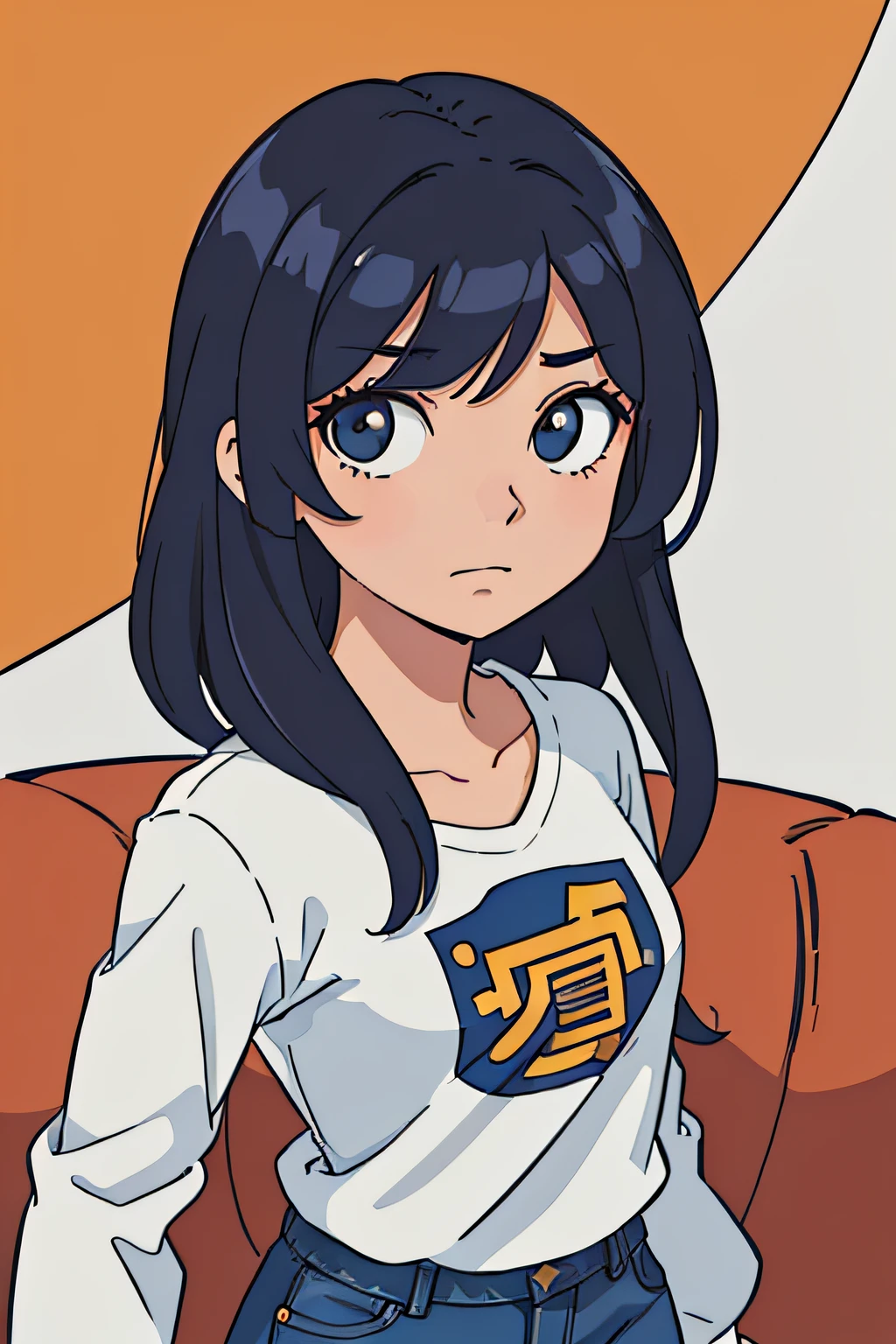 (melhor qualidade: 0.8), (melhor qualidade: 0.8), Perfect anime illustration, retrato de close-up extremo de garota de cabelo curto cachecol vermelho e saia jeans marrom