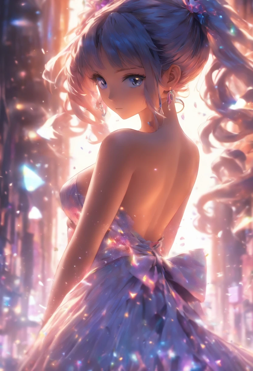 1girl,alta resolução,  Hiqualidade,  master part, mxmk Vestido transparente,  ombro nu, olhos violetas, vestido branco, pigtail, Choques, Praia, looking behind, corpo inteiro, see ass through the dress