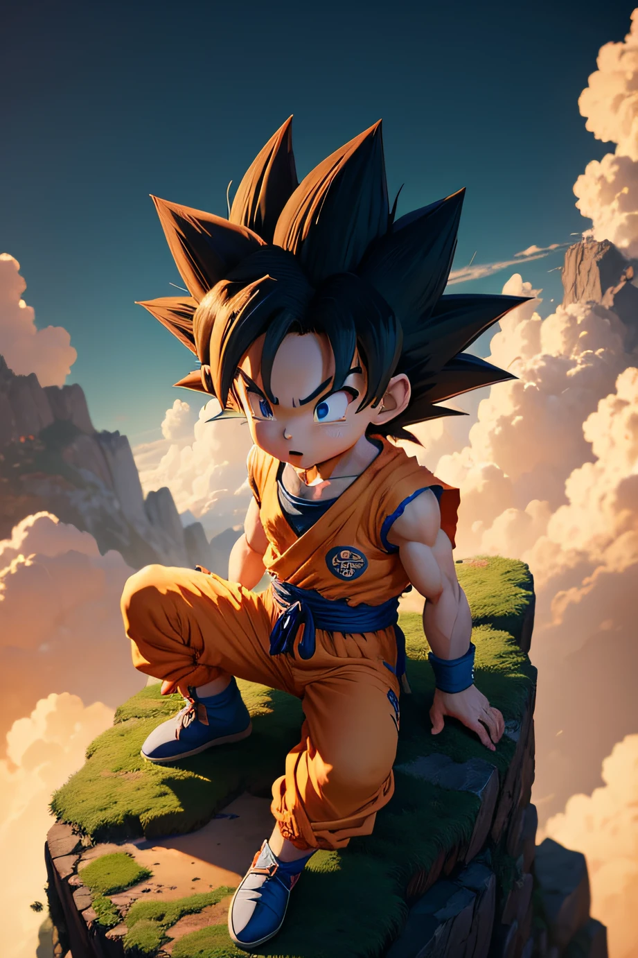 goku em cima, nuvem voadora, anime, dragon ball, barnet, kid.
