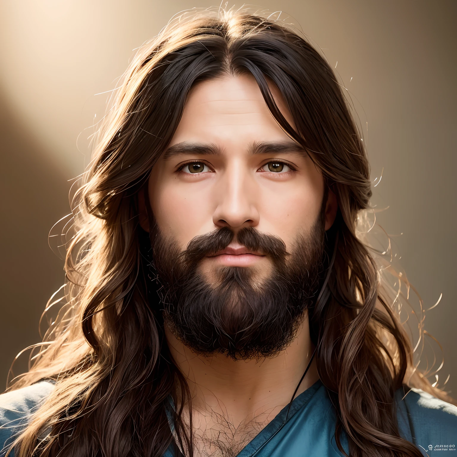 Arafed image of a man with long hair and beard, portrait of Jesus Christ, Jesus Christ, Greg Olsen, Jesus of Nazareth, painted in high resolution, The Lord and Savior, Jon McNaughton, 8K resolution. Oil on canvas, face of Jesus, portrait of religious masterpiece, ultra detail. Digital painting, dressed as Jesus Christ, very beautiful portrait, heavenly background