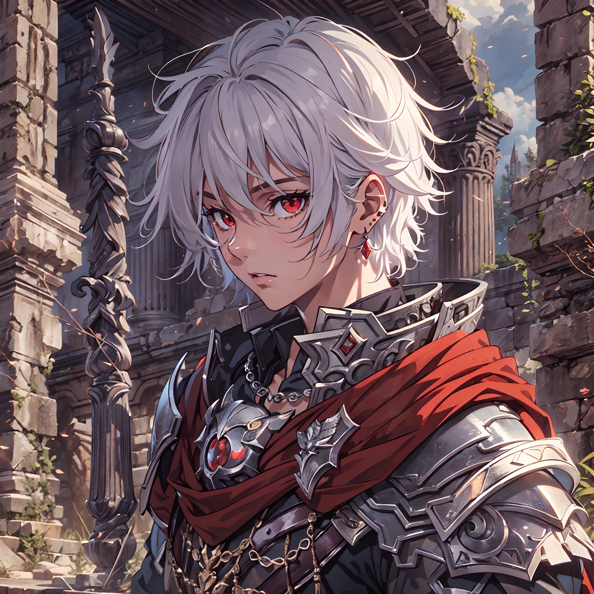 128K Ultra High Definition,
128K Ultra High Quality,
128K Ultra High Resolution,
128K Resolution,
Hyper Detailed,
Hyper Quality,
Hyper Definition,
Perfectly Detailed,
Perfectly Designed,
Masterpiece,
1 Boy,
Anime,
Handsome,
White Hair,
Red Eyes,
Wearing Earrings,
Wearing Necklace,
Armored With Spartan Armor,
Ancient Ruins Background,