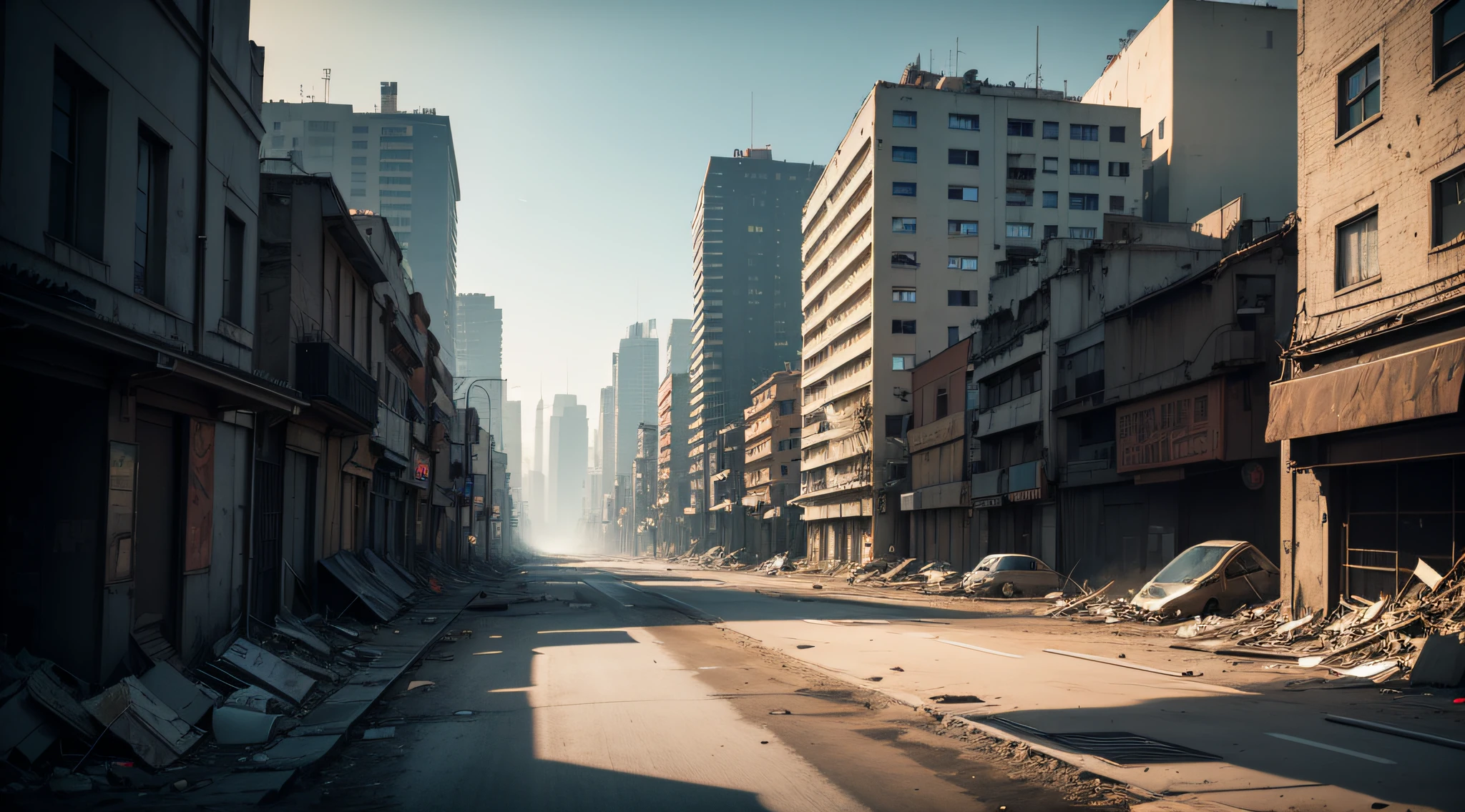 LANDSCAPE, CITY STREET, APOCALYPTIC, LITTLE DESTROYED, FUTURE, WAR, FEW PEOPLE, HIGH RESOLUTION, CYBERPUNK FILMS