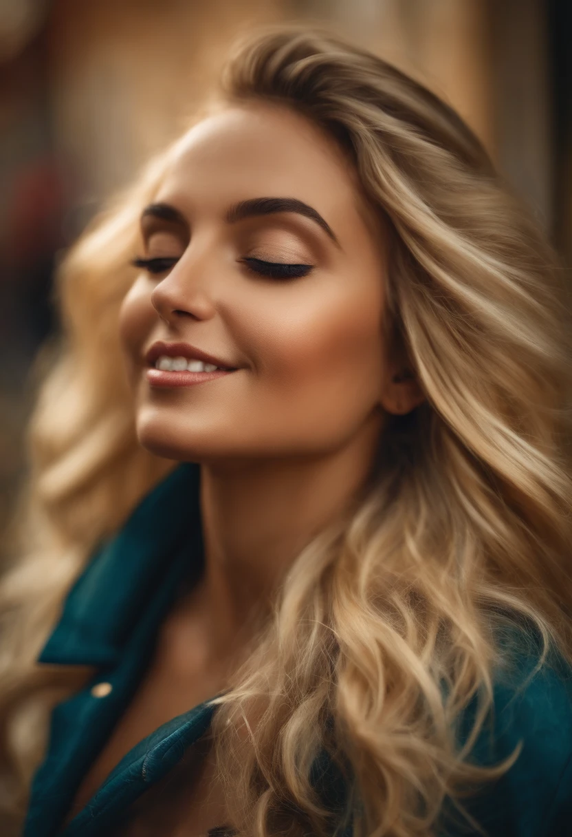 chica rubia, mano derecha a la altura del pecho , diciendo alto